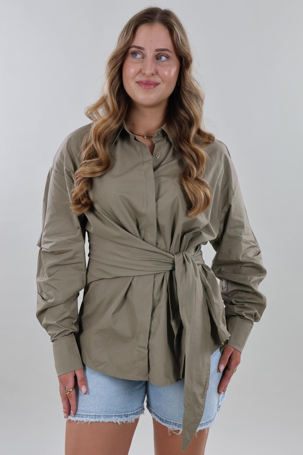 Wrap tie Blouse - Khaki