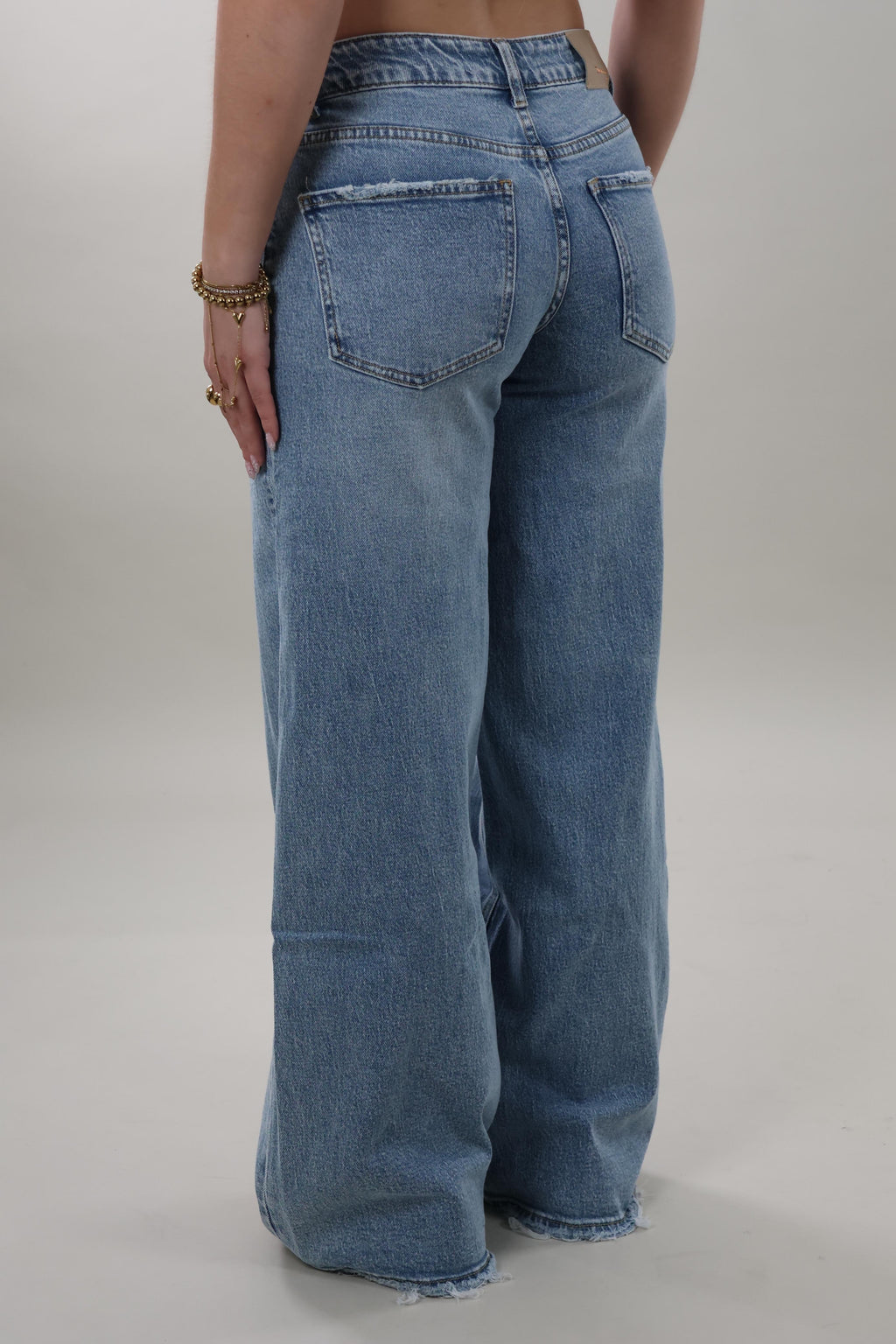 Basic mid waist wide leg Jeans - Mid washed blue