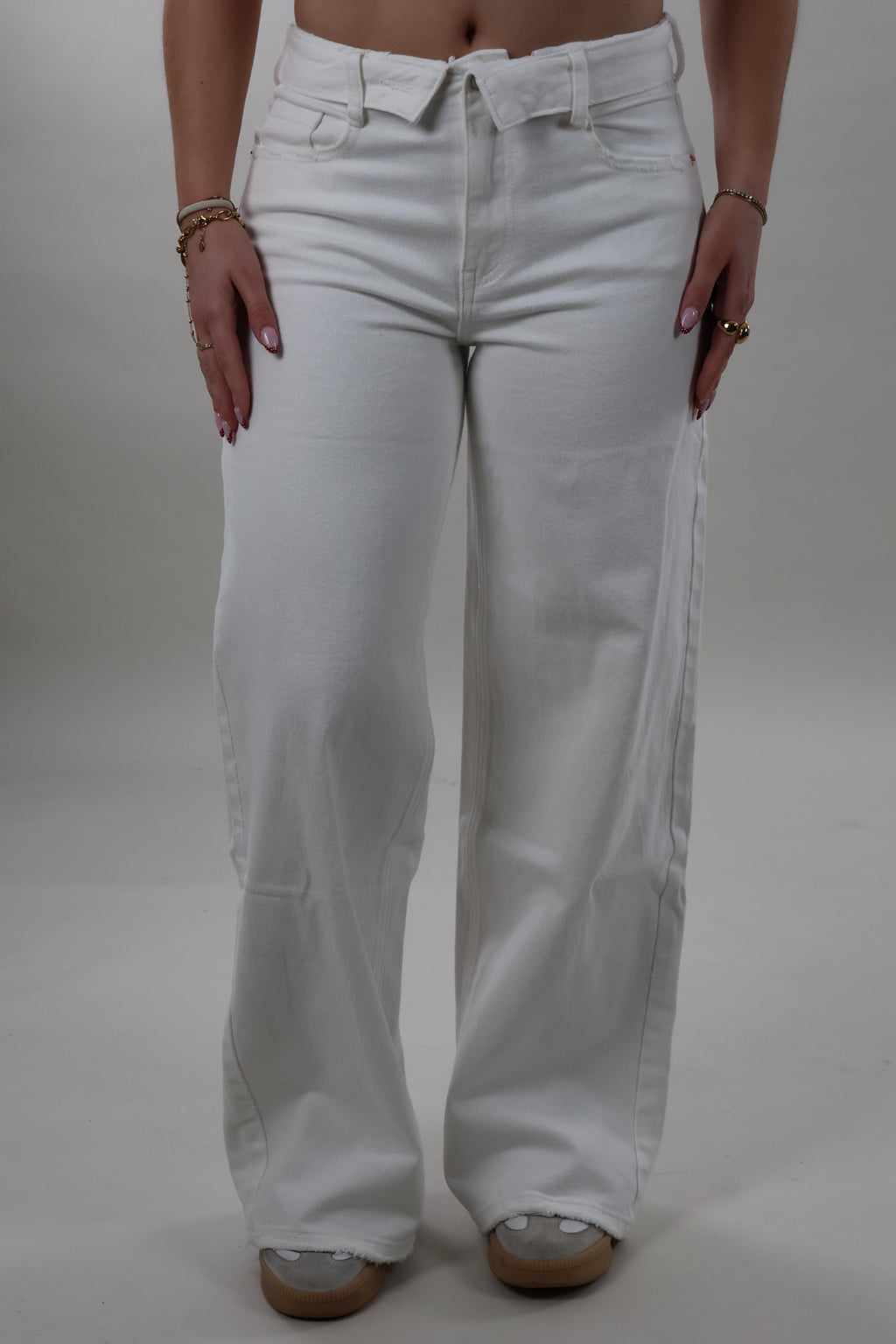 Foldover waist wide leg Jeans - Off white