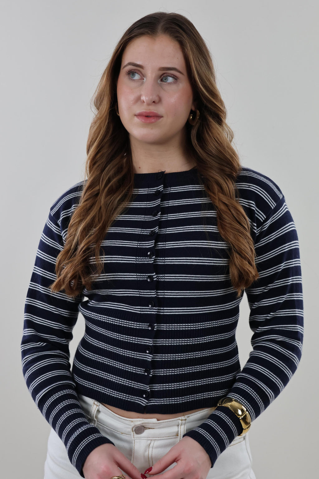 Striped ribbed knit Cardigan - Navy