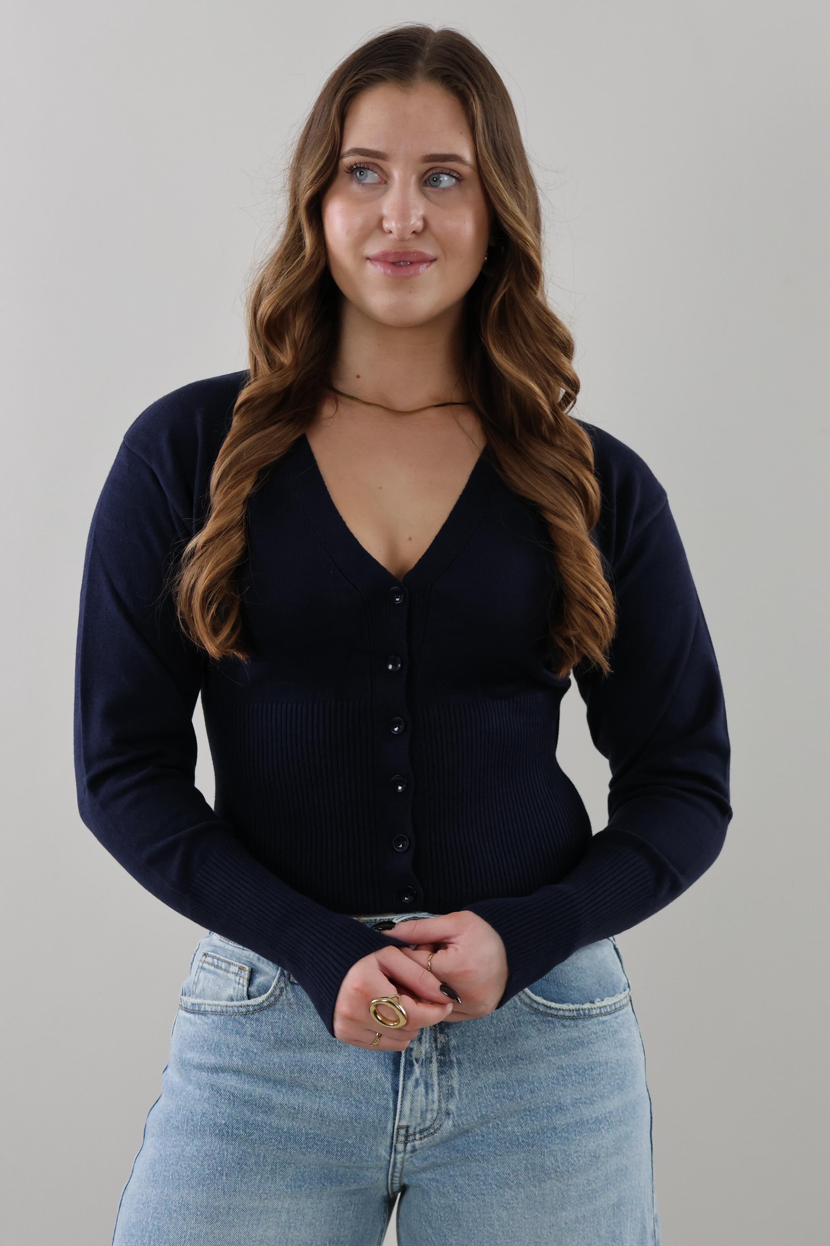 Ribbed button Cardigan - Navy