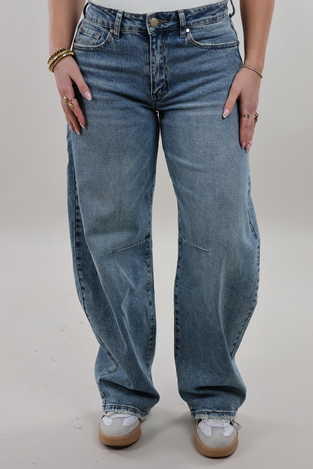 Mid waist balloon fit Jeans - Stretch - Mid washed blue