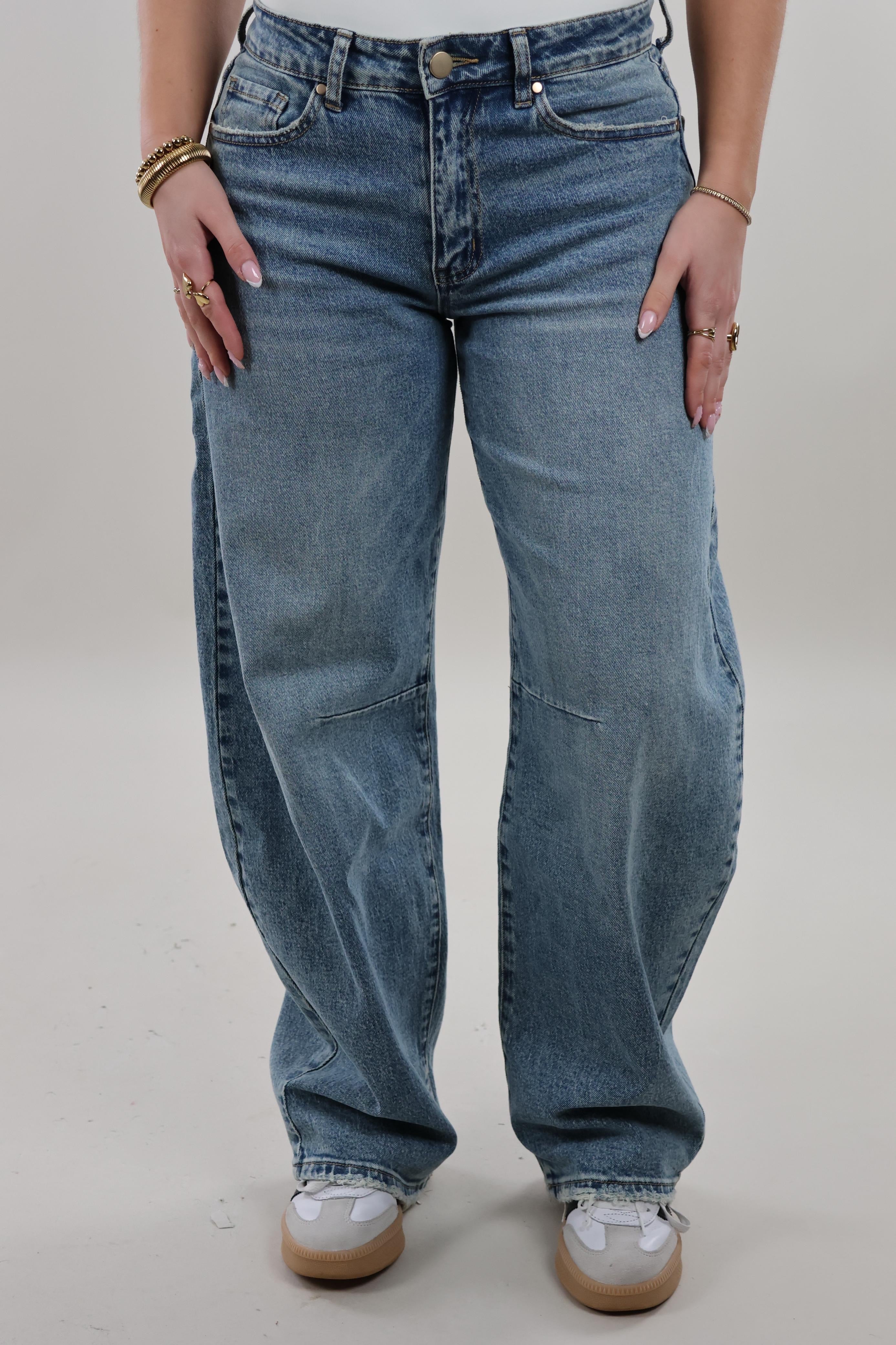 Mid waist balloon fit Jeans - Stretch - Mid washed blue