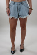 Frayed wide denim Shorts - Light washed