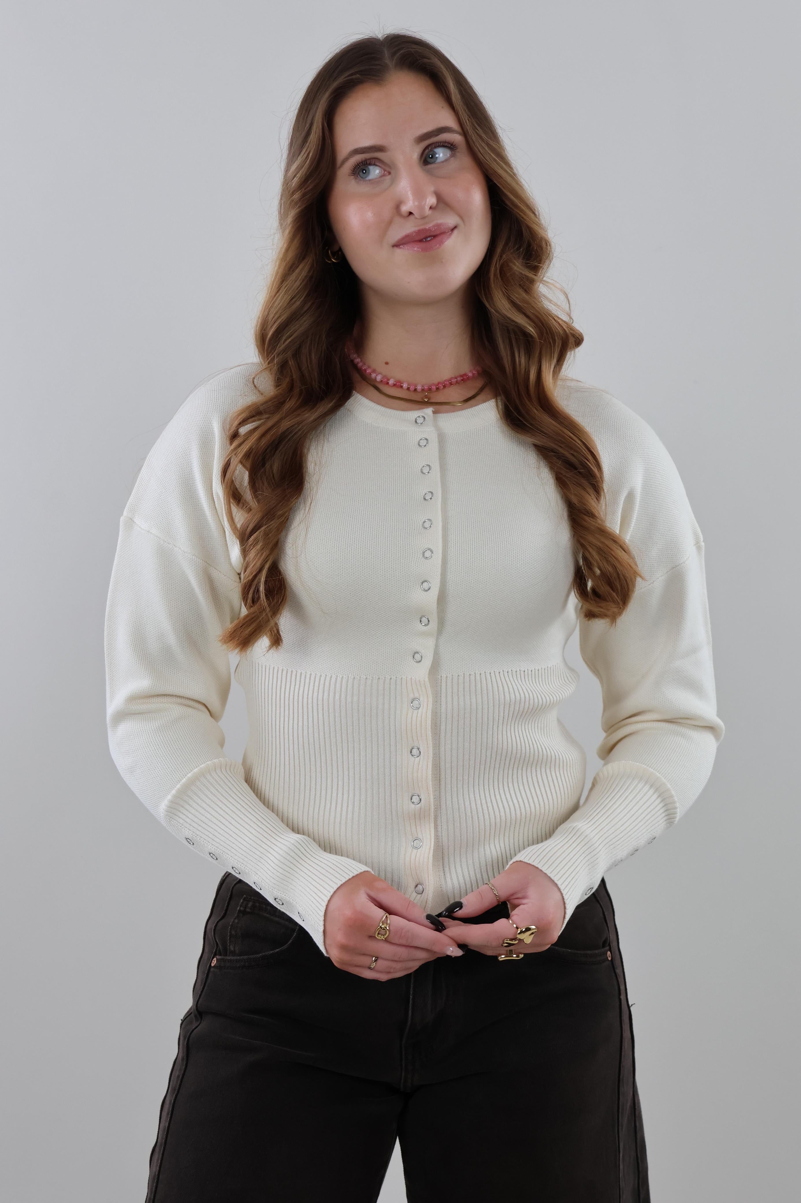 Button-up knit Top - Creme
