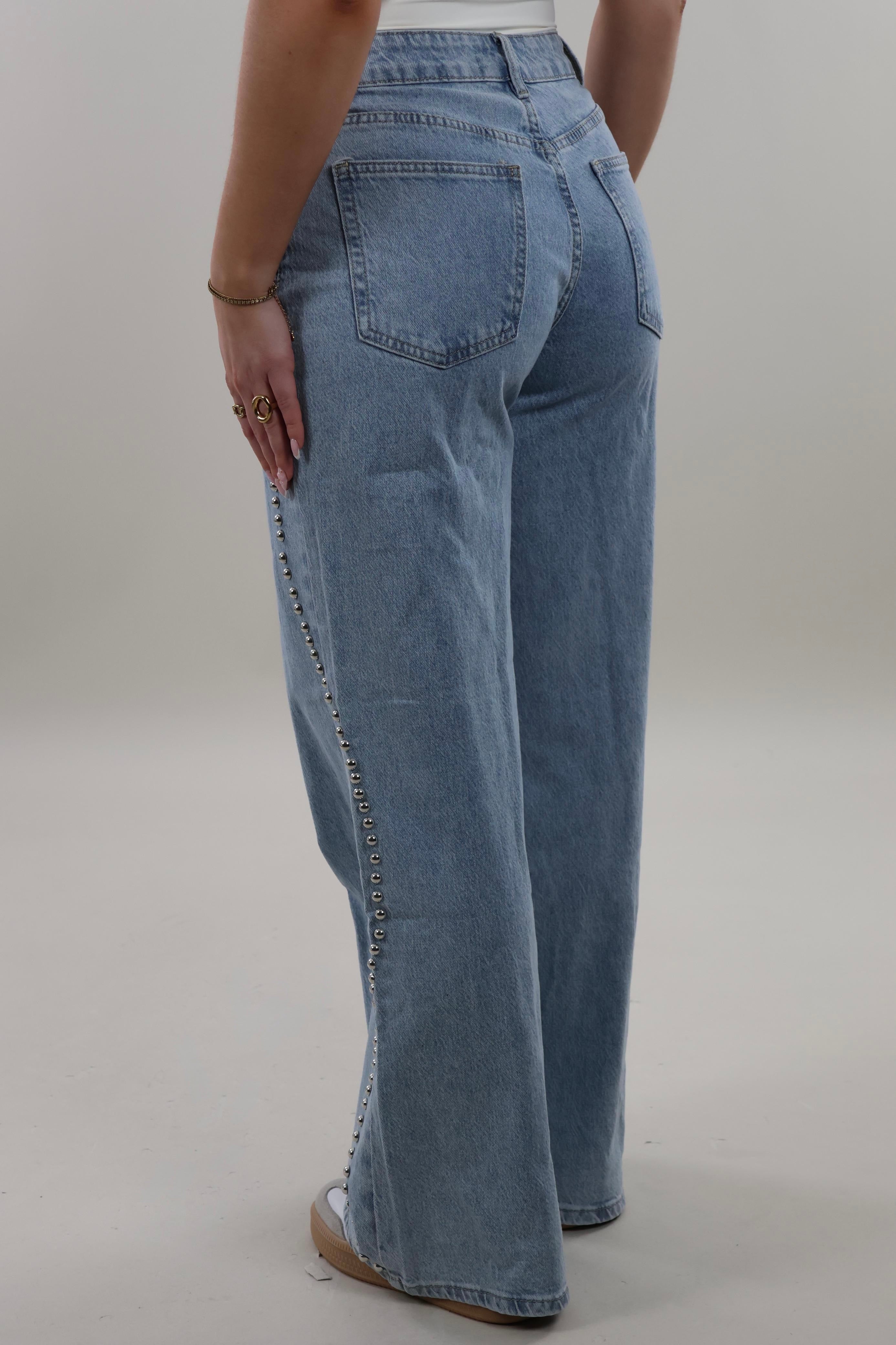 Studded side straight leg Jeans - Light washed blue