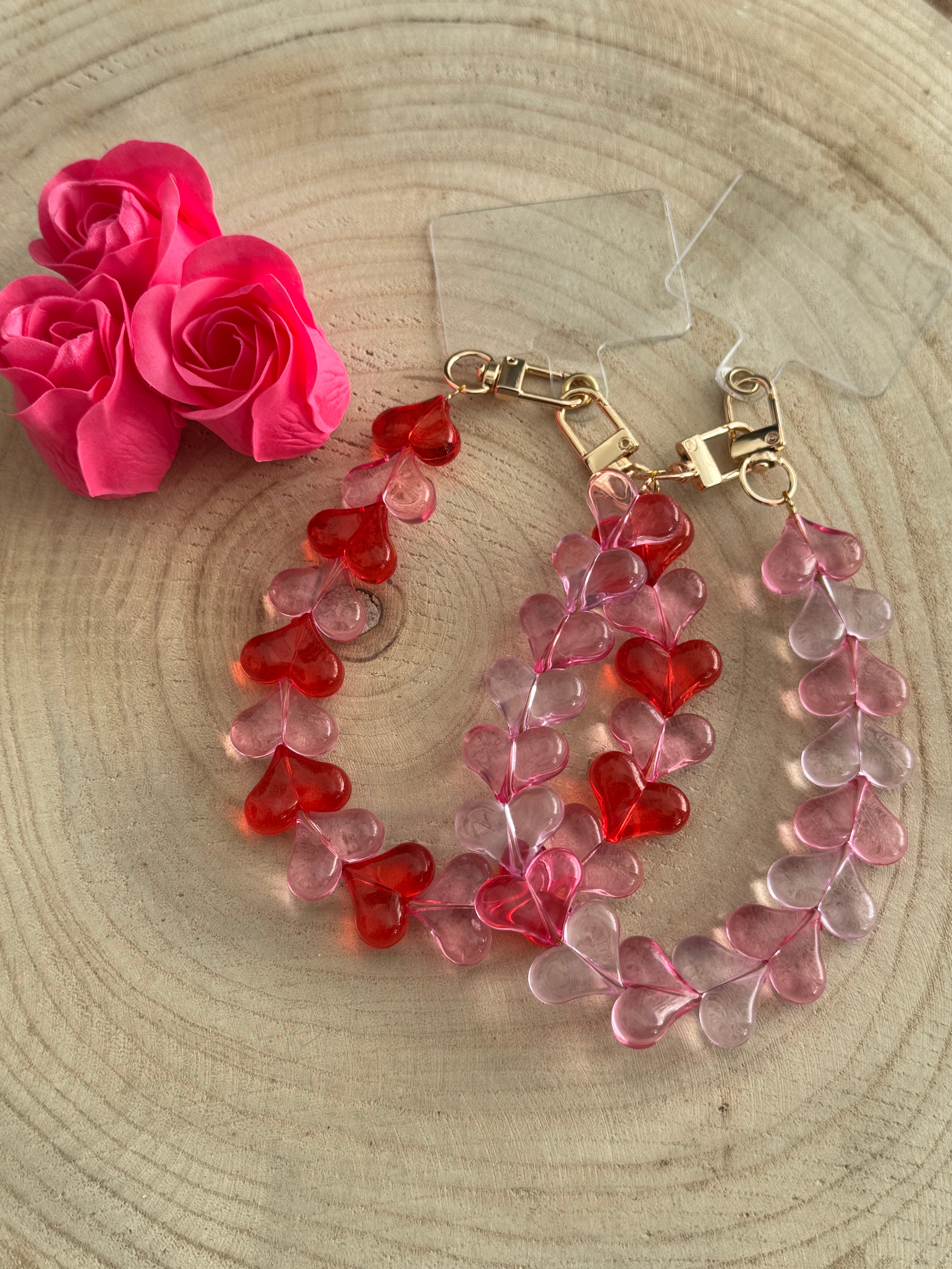 Heart Phone Cord - Red/Soft pink