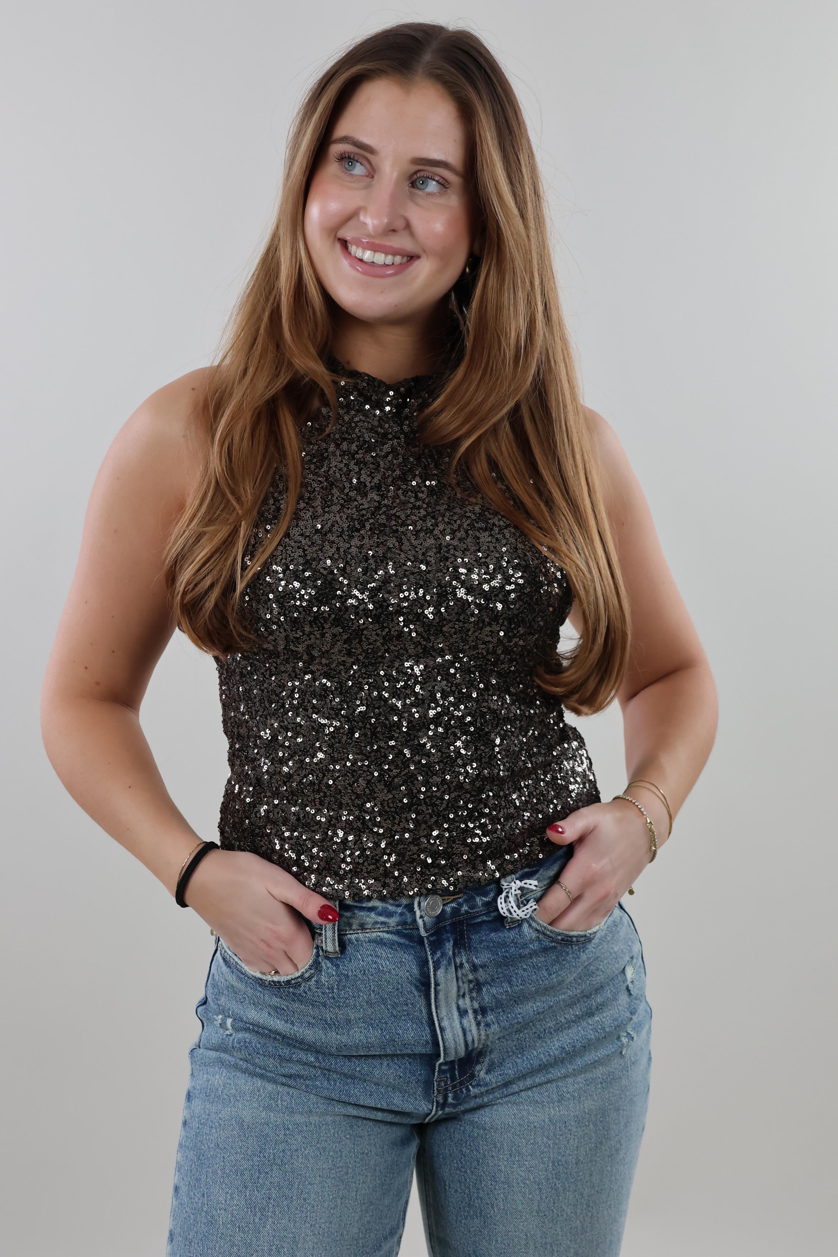 Sequin halter Top - Anthracite