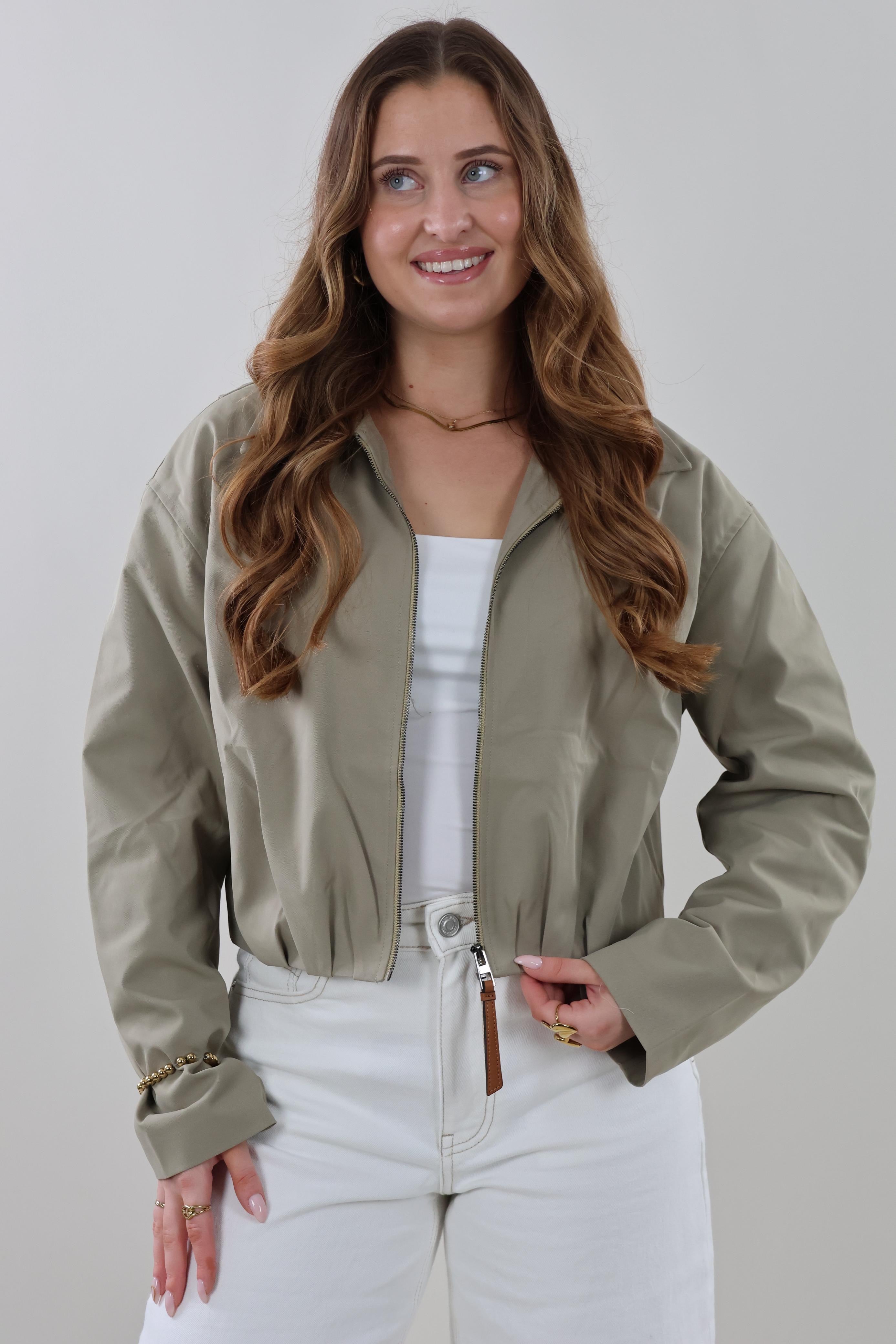 Cropped trench zip Jacket - Sage green