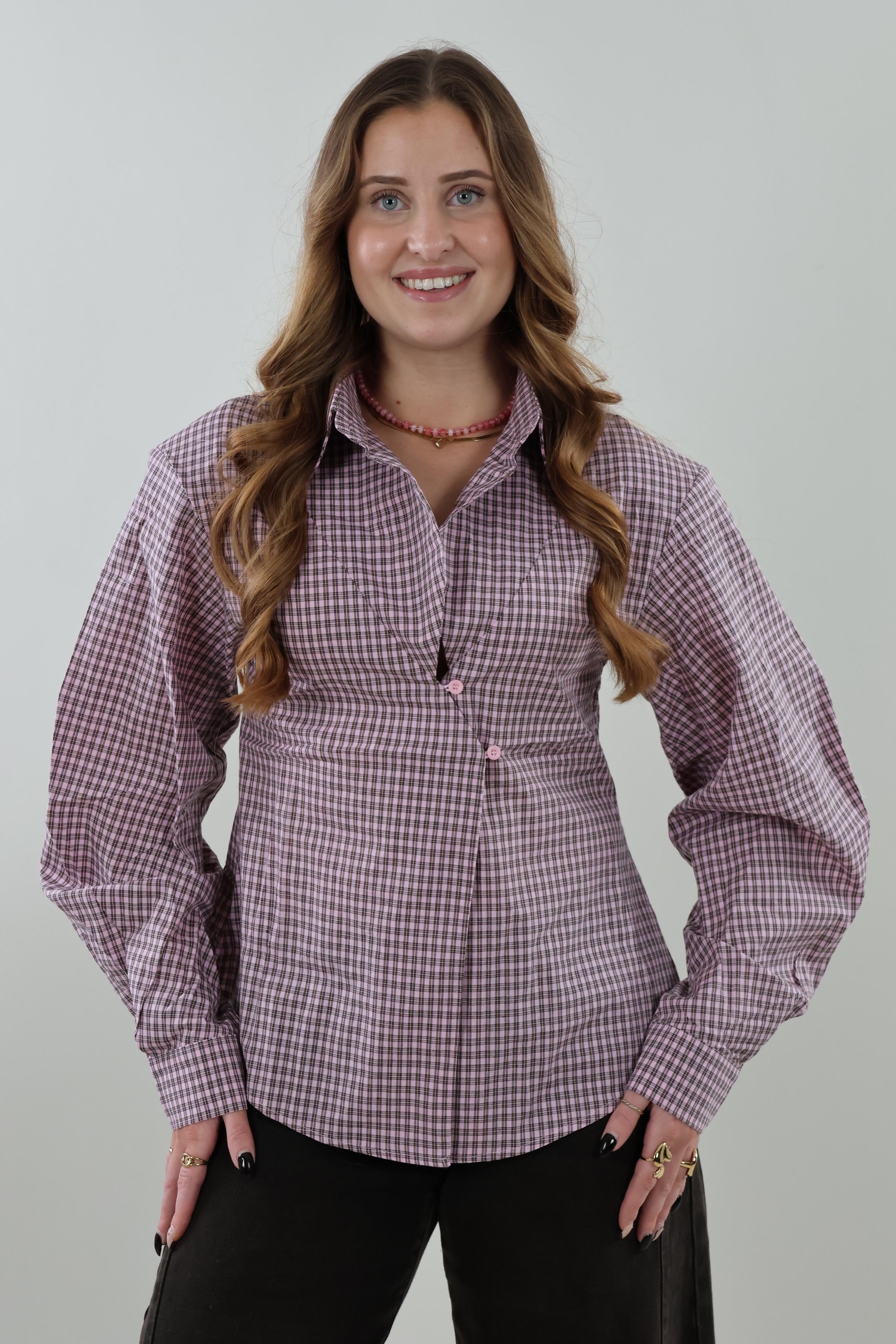 Checked button Blouse - Pink