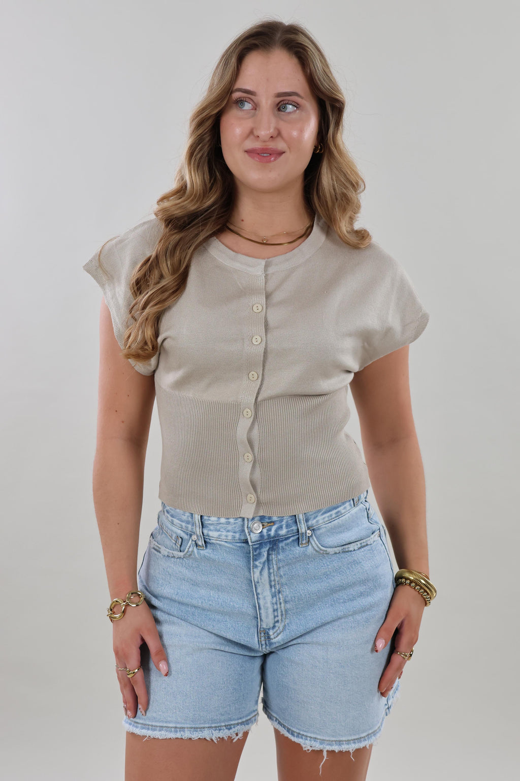 Short sleeve fitted Top - Beige