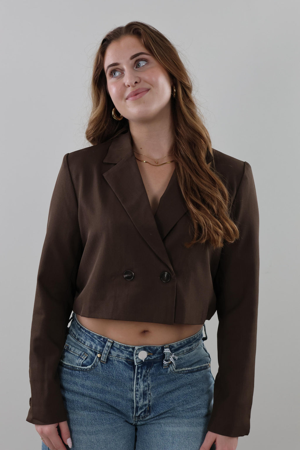 Cropped double-breasted Blazer - Dark brown