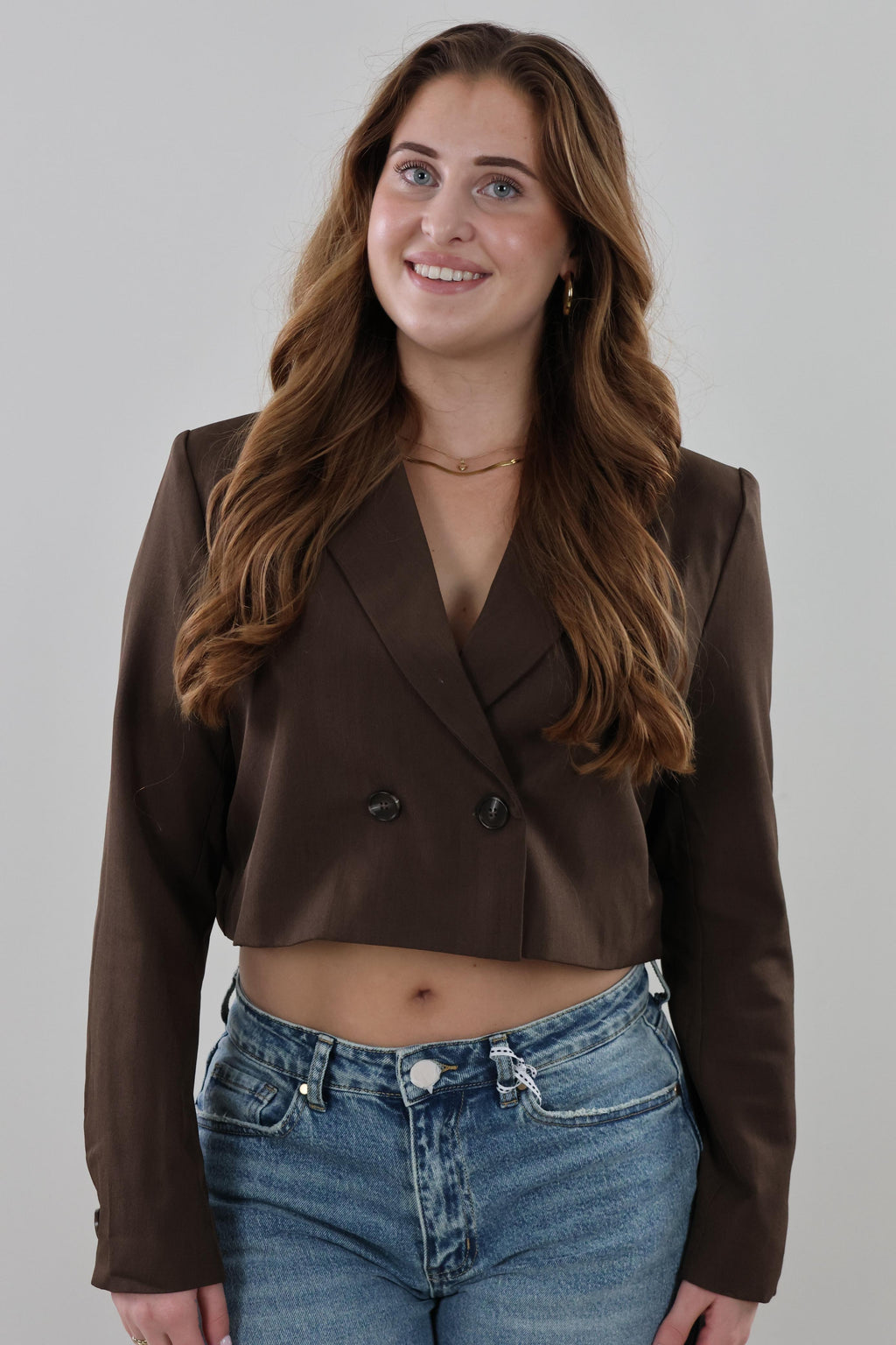 Cropped double-breasted Blazer - Dark brown