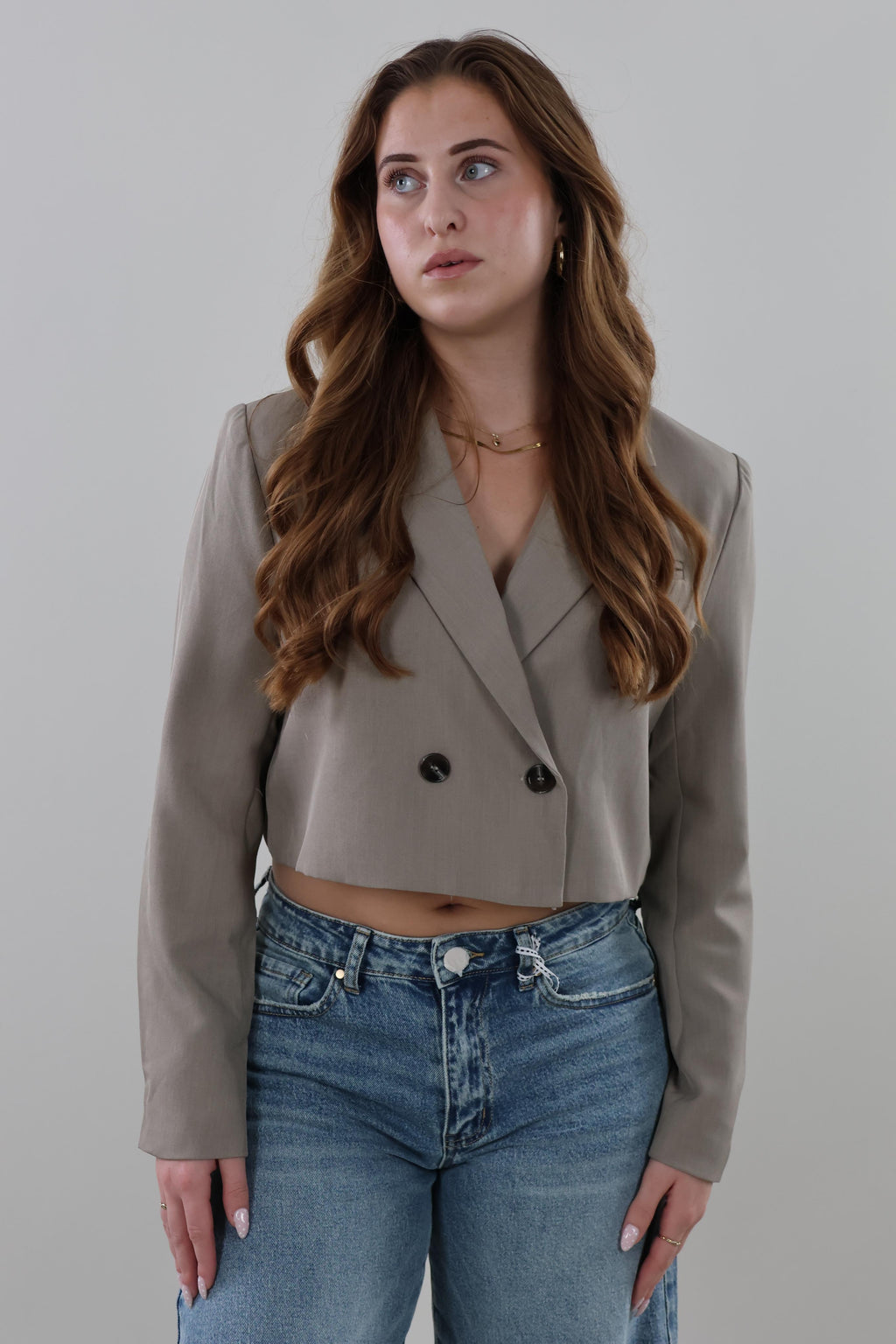 Cropped double-breasted Blazer - Taupe