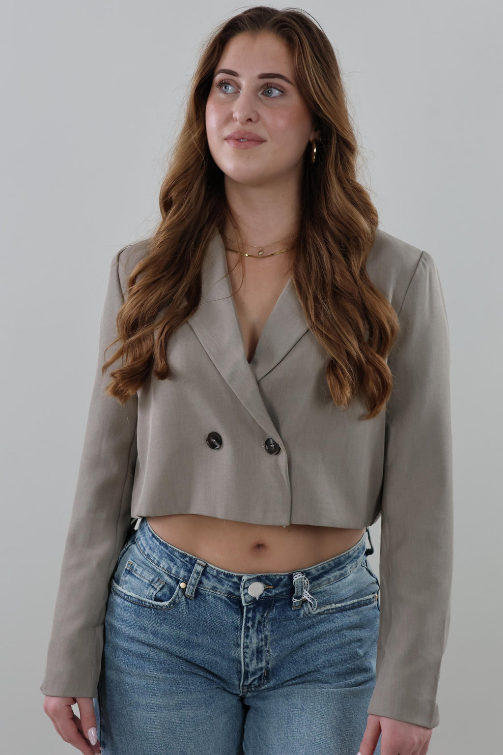 Cropped double-breasted Blazer - Taupe
