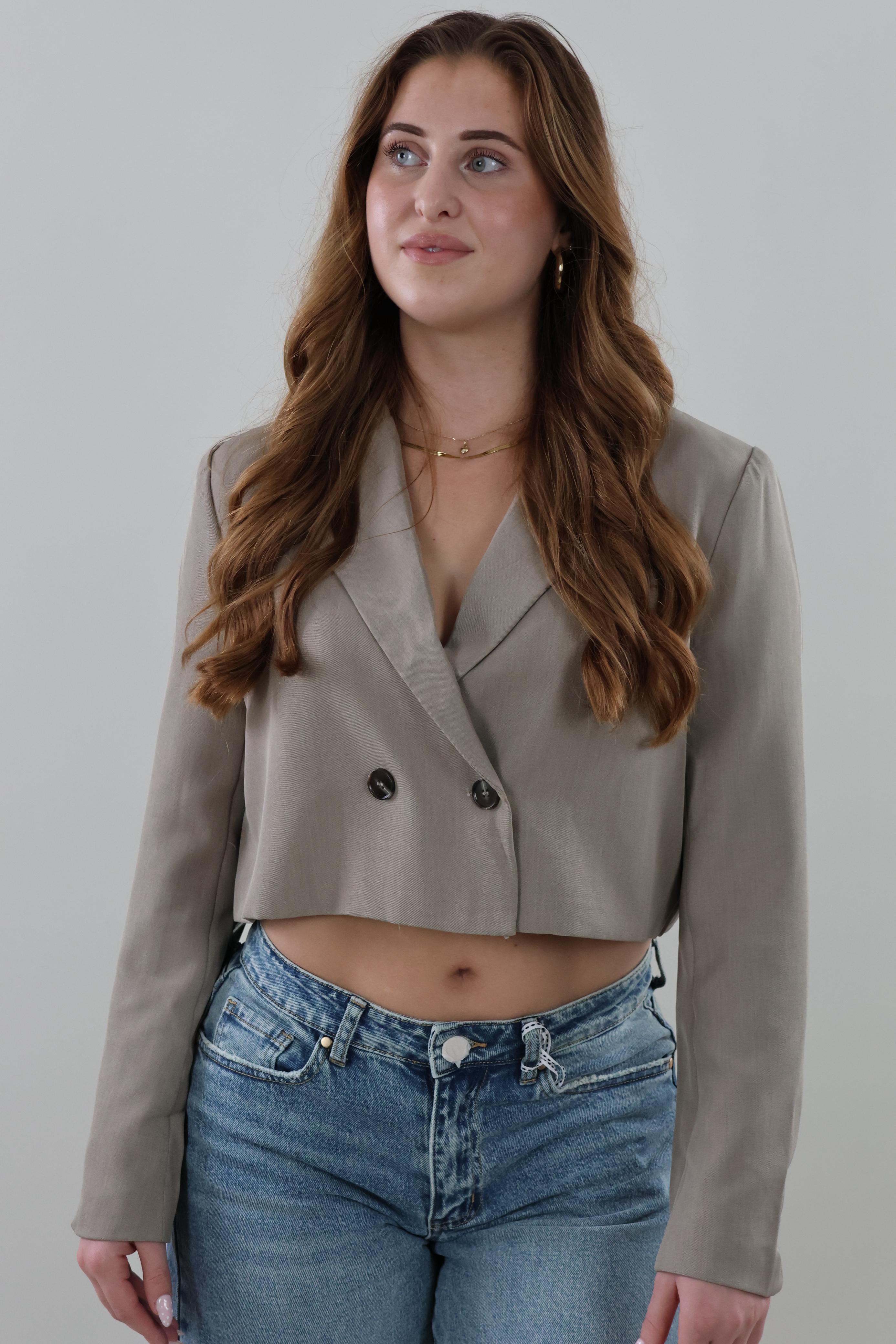 Cropped double-breasted Blazer - Taupe
