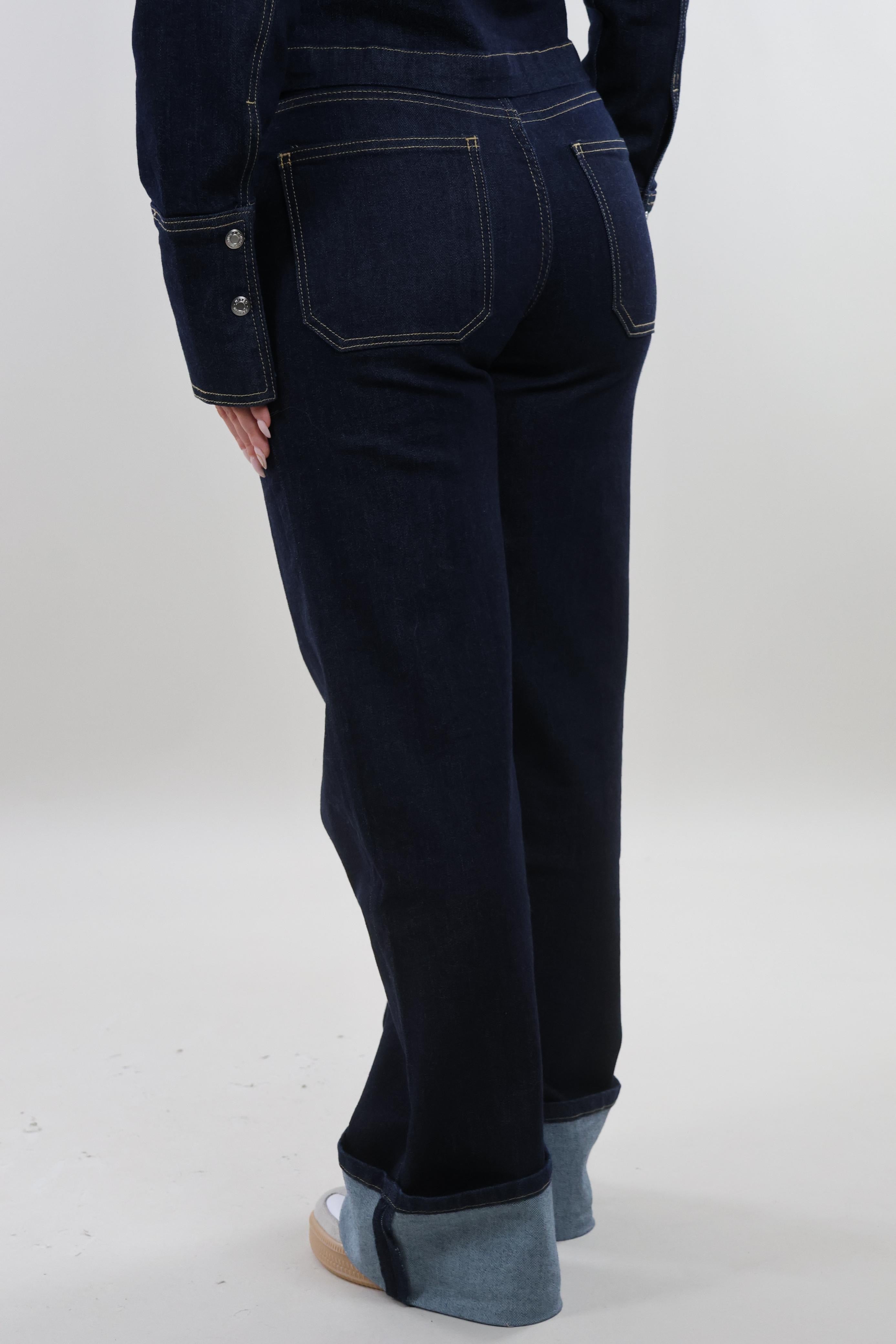 Folded wide leg Jeans - Dark denim