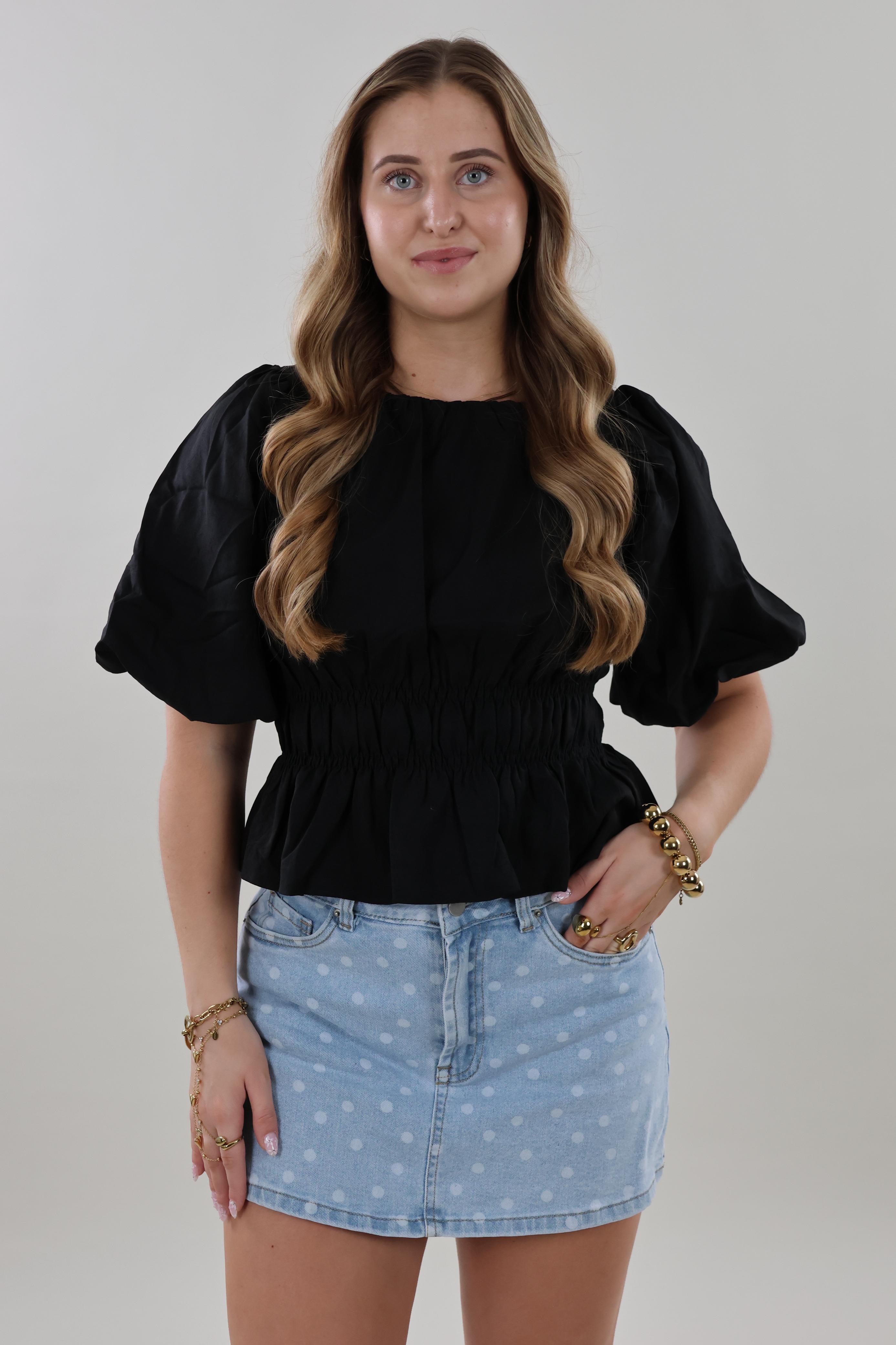 Smocked puff sleeve Top - Black