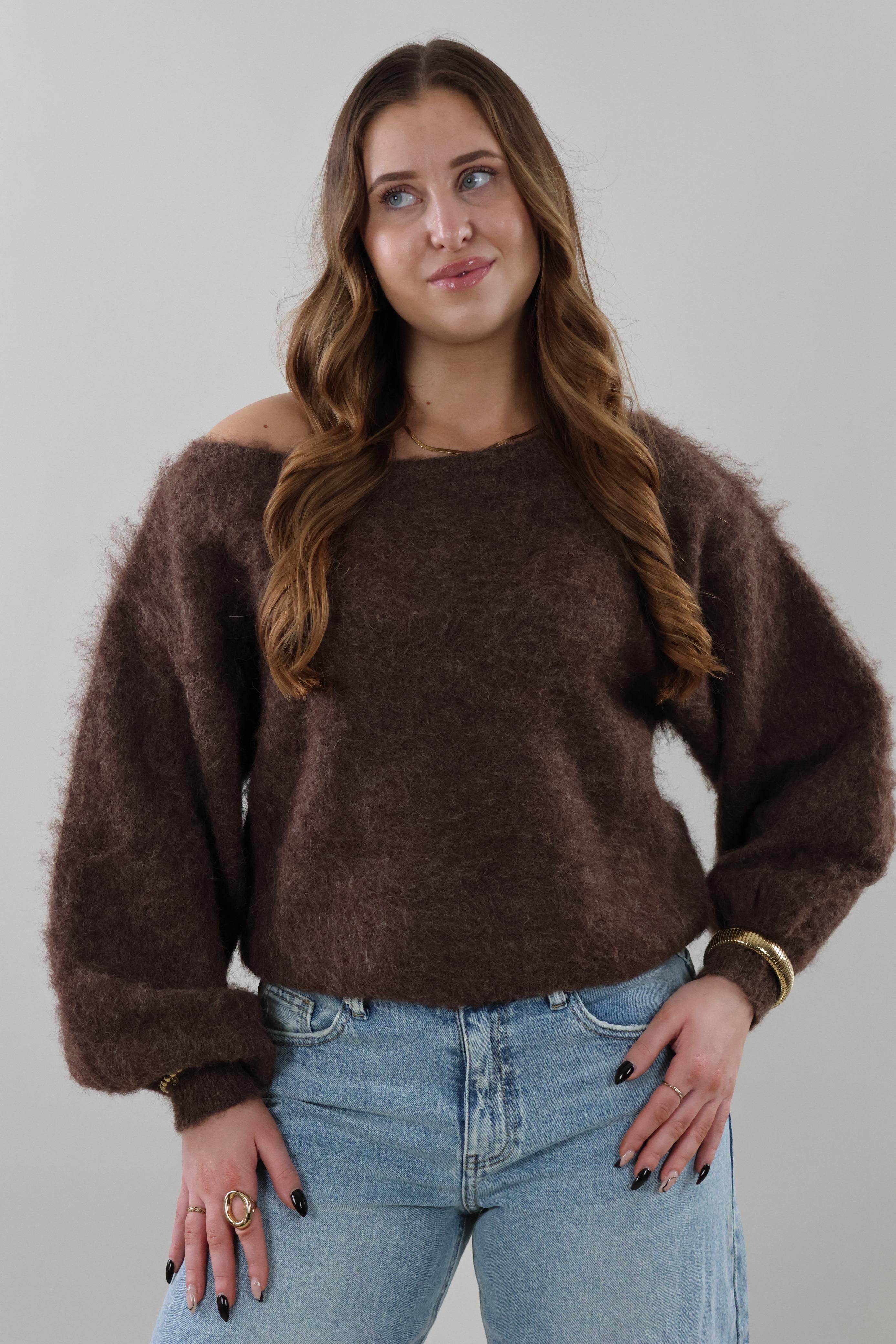 Fuzzy off shoulder knit Sweater