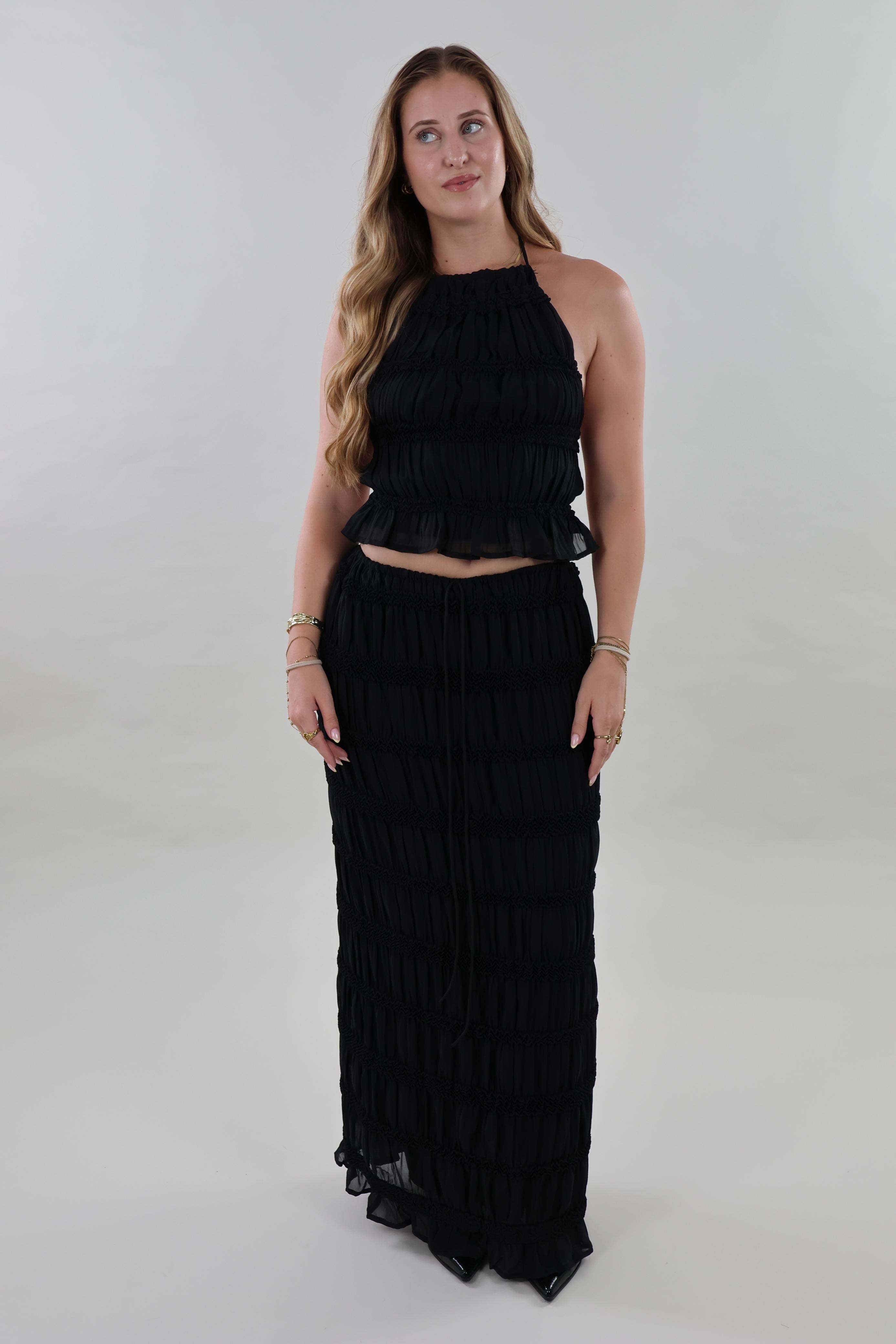 Textured maxi Skirt - Black