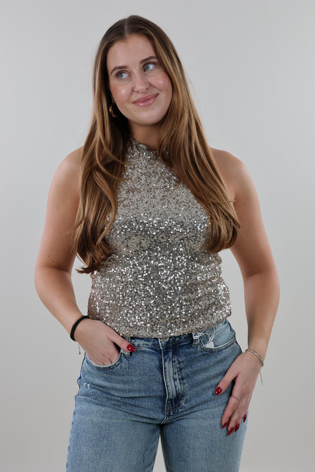 Sequin halter Top - Champagne