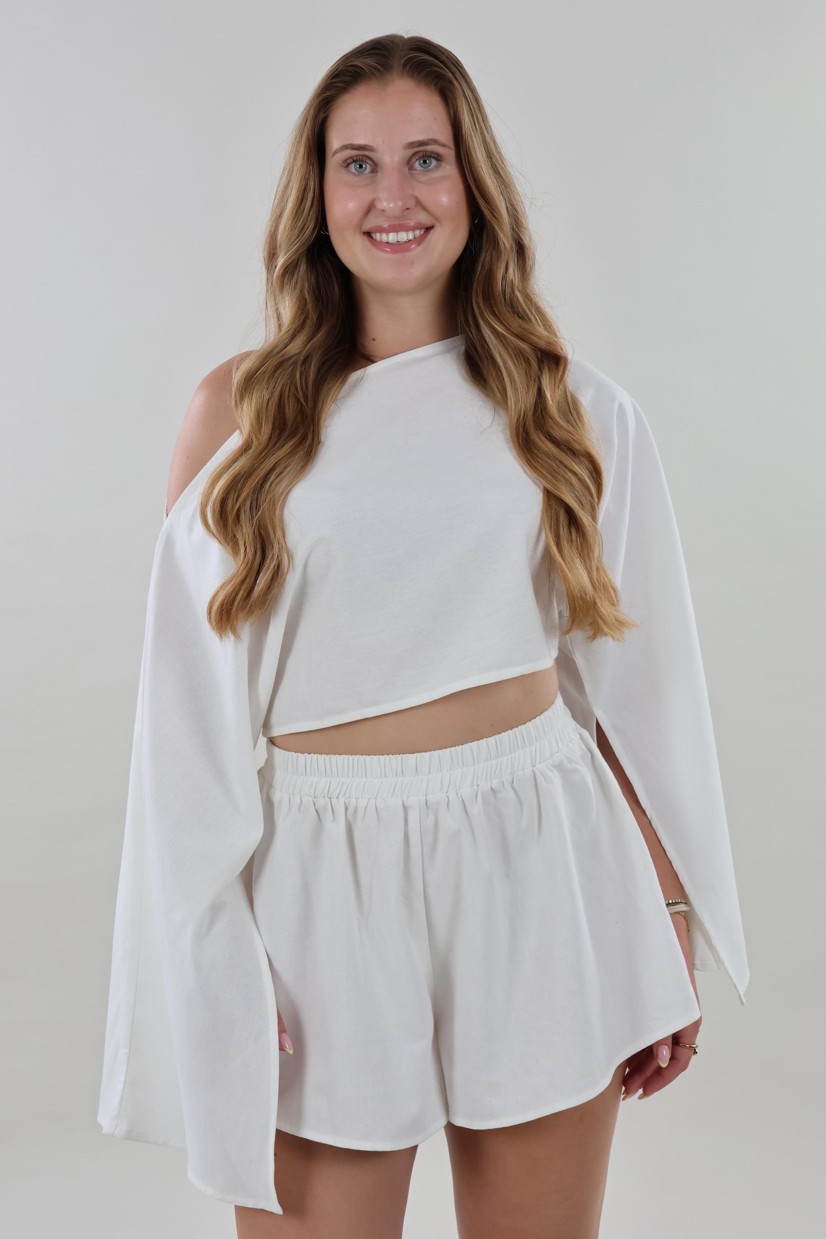 Asymmetric flare sleeve Top - White