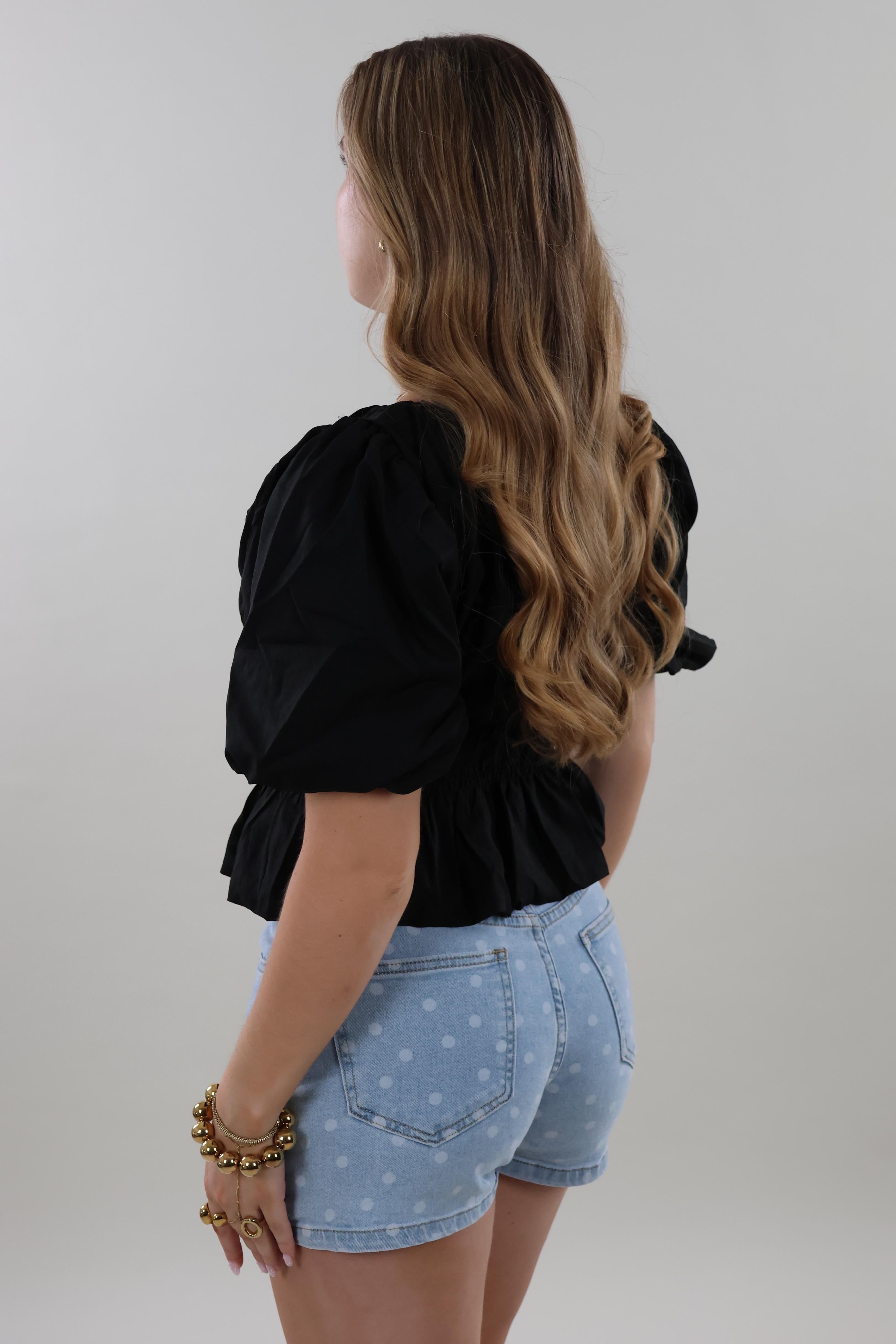 Smocked puff sleeve Top - Black