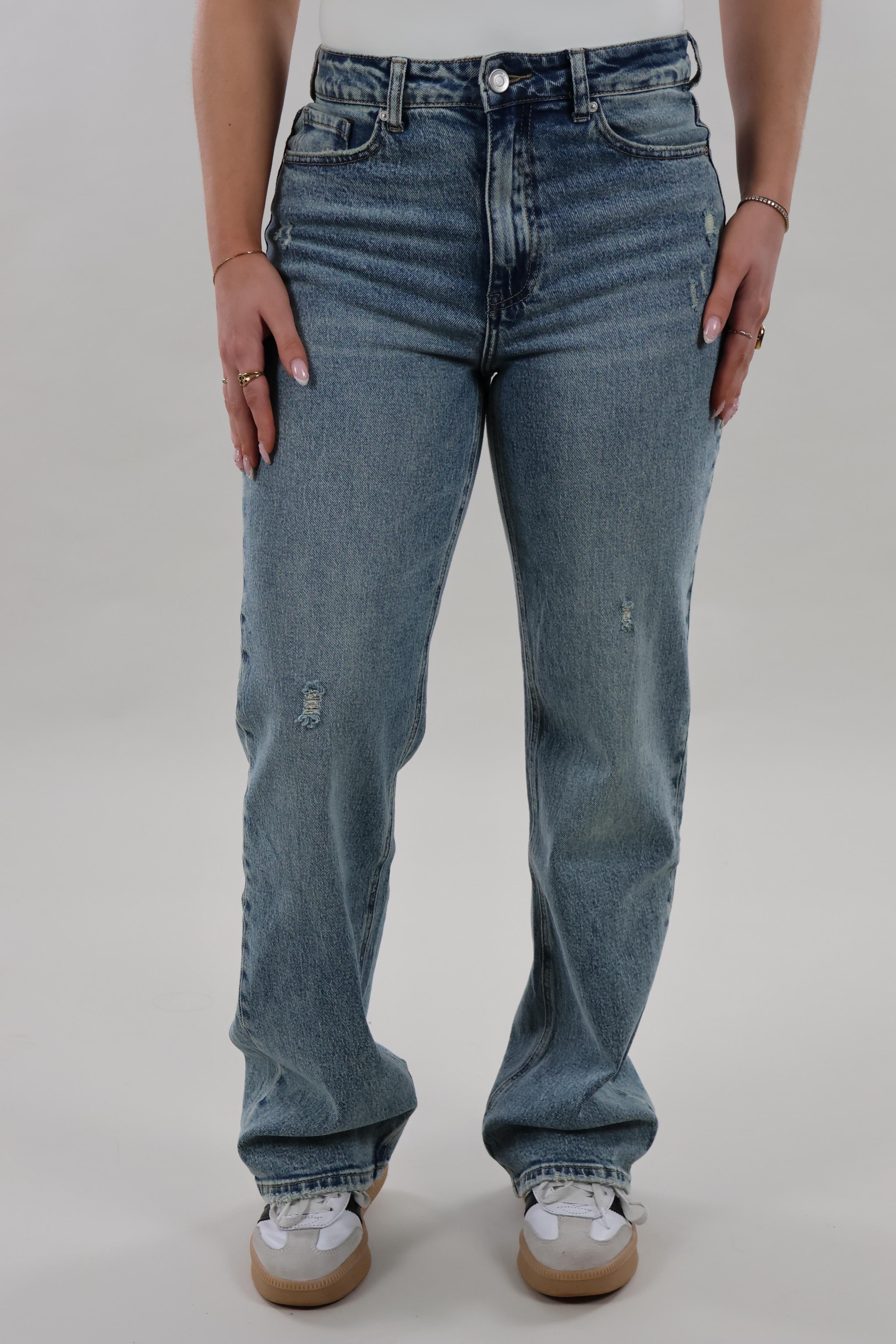 Distressed straight leg Jeans - Stretch - Mid washed blue