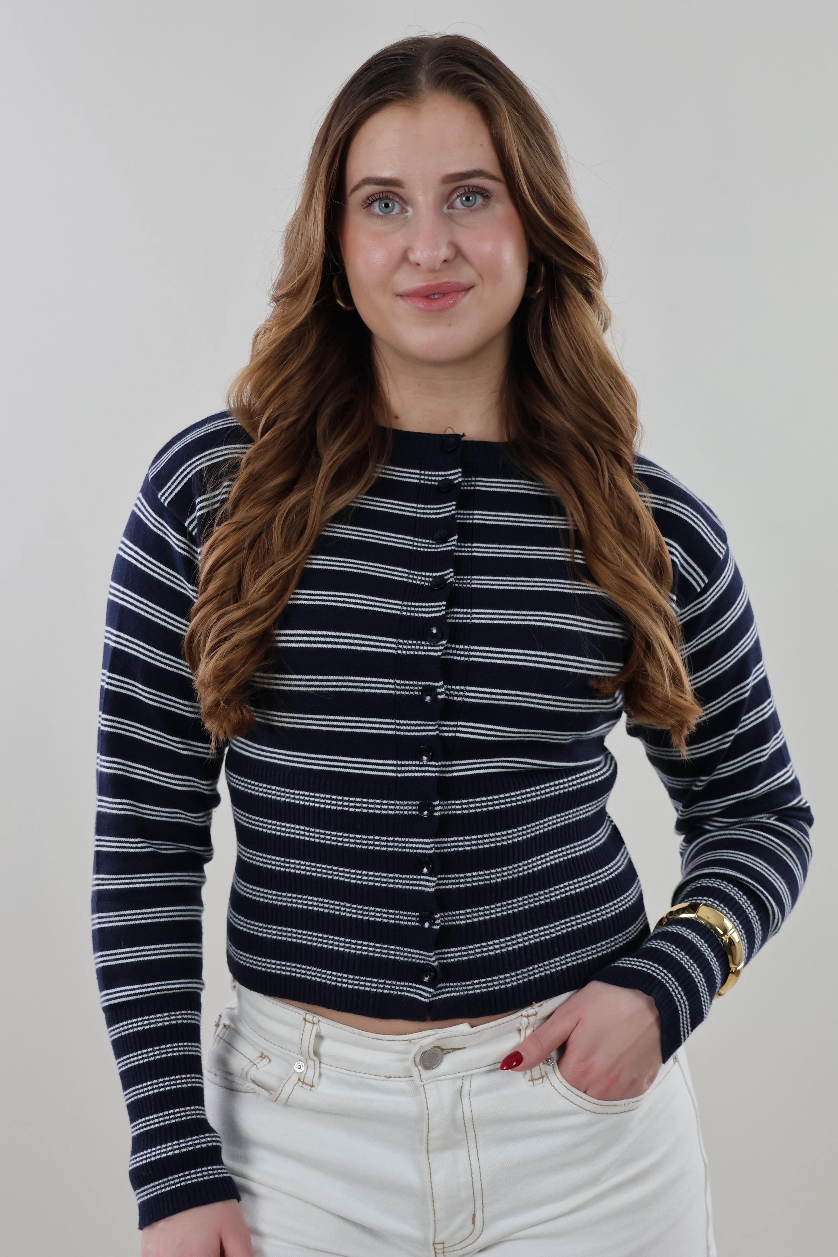 Striped ribbed knit Cardigan - Navy