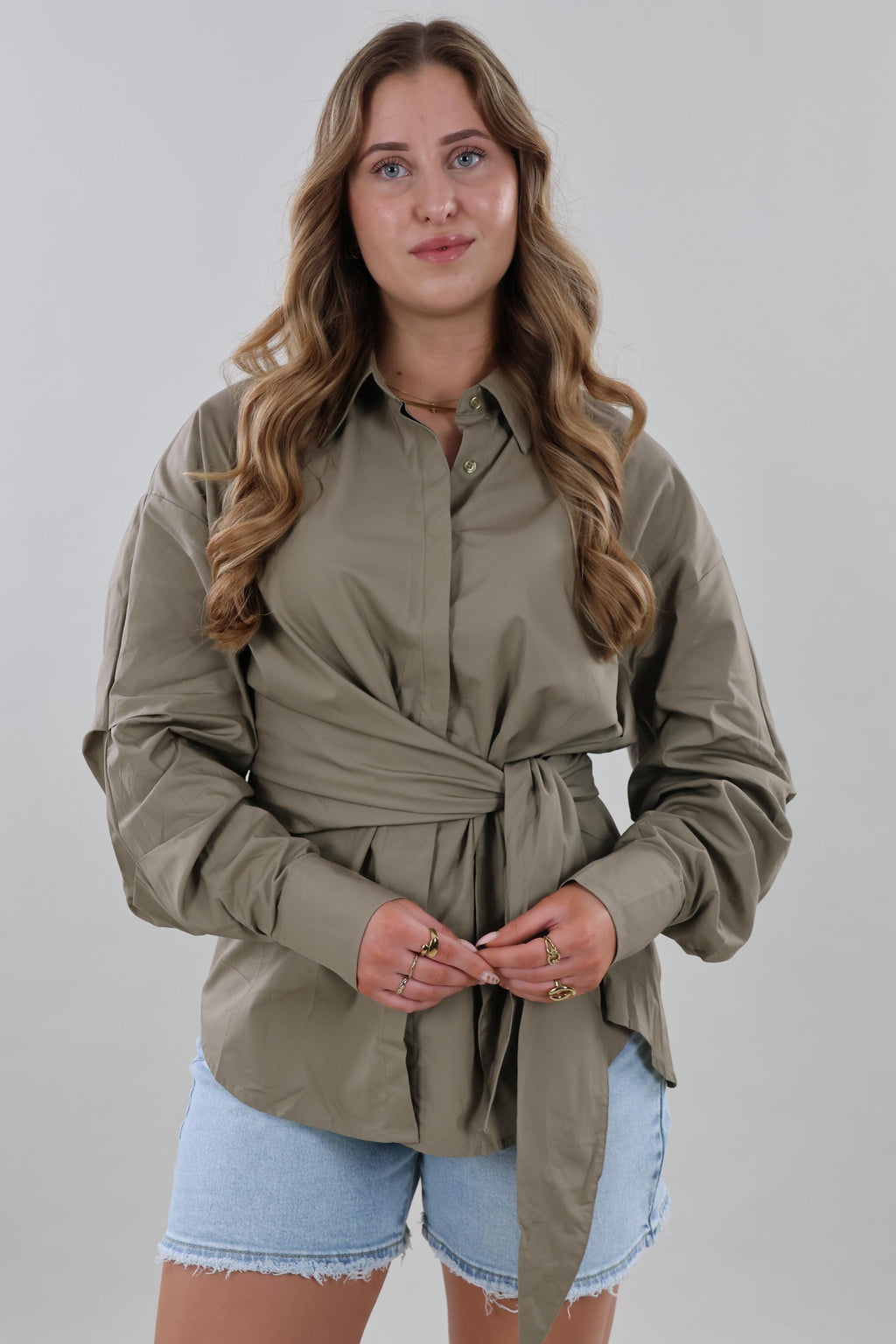 Wrap tie Blouse - Khaki