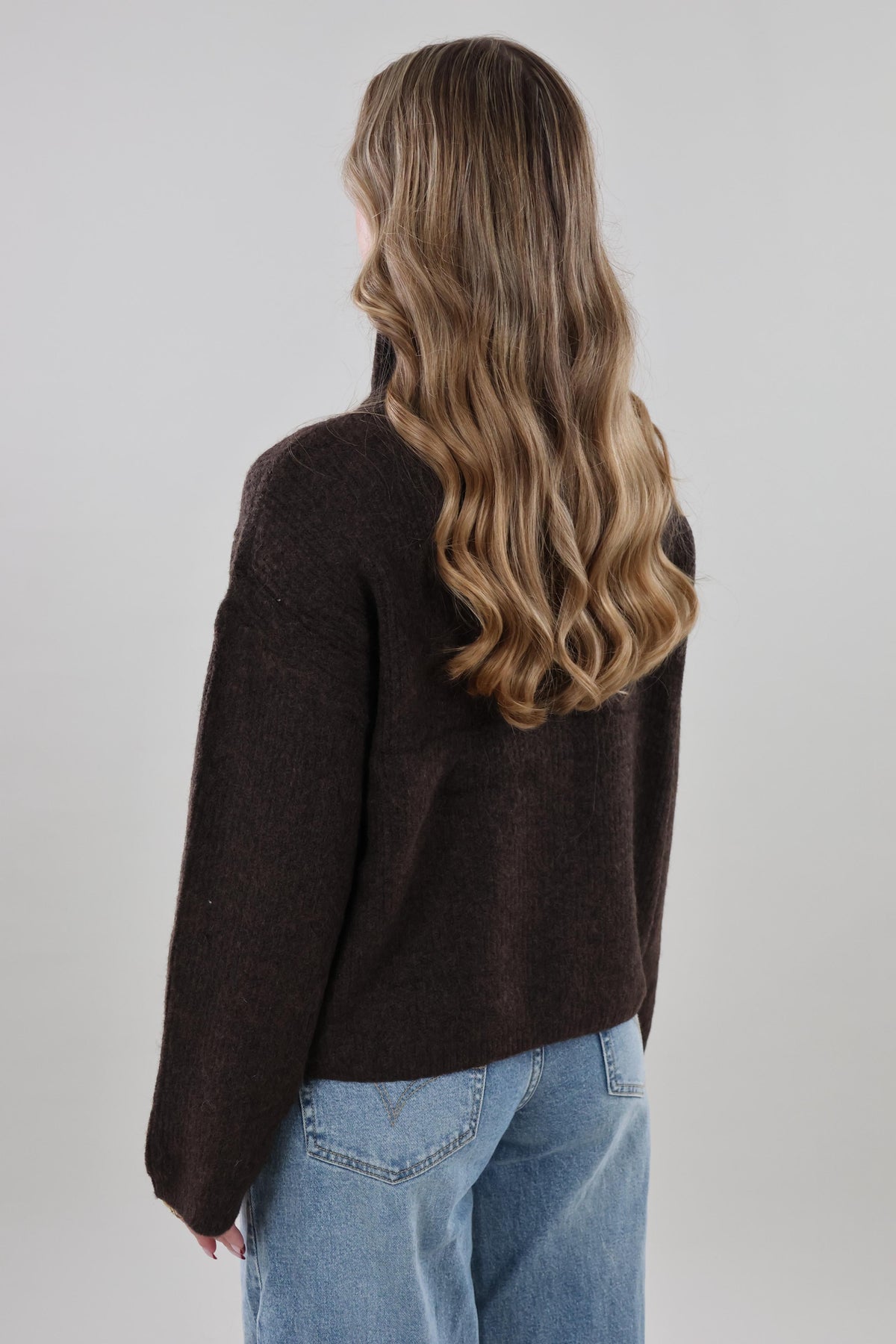 High neck zip Cardigan - Dark brown