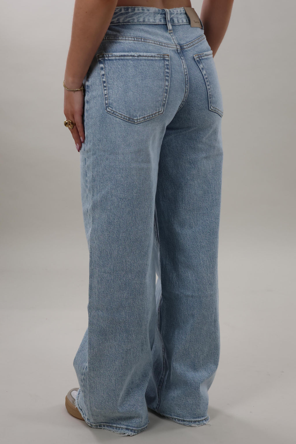 Foldover waist wide leg Jeans - Blue washed