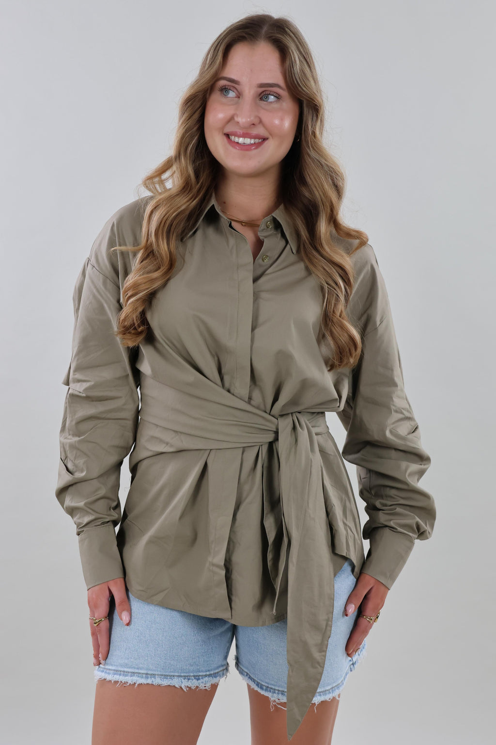 Wrap tie Blouse - Khaki