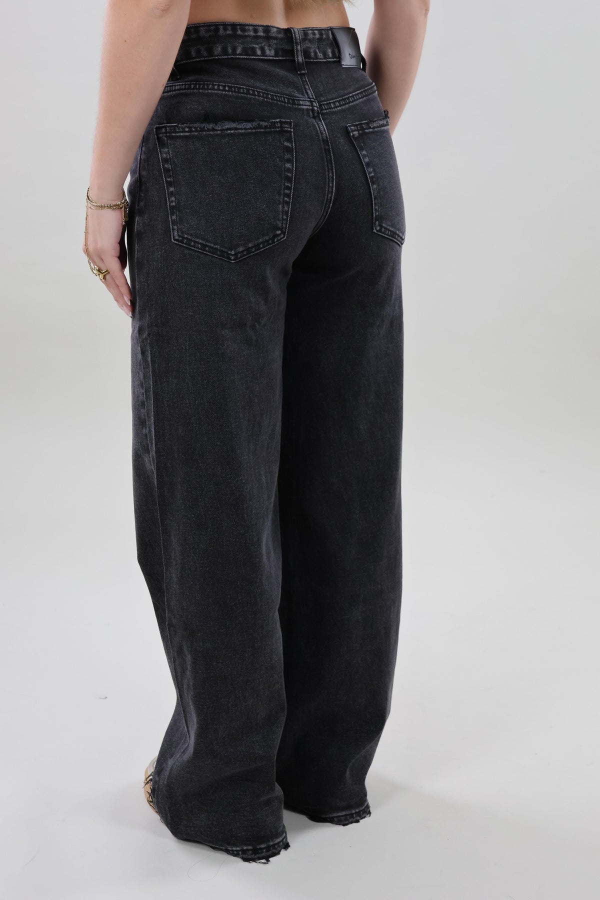 Foldover waist wide leg Jeans - Black