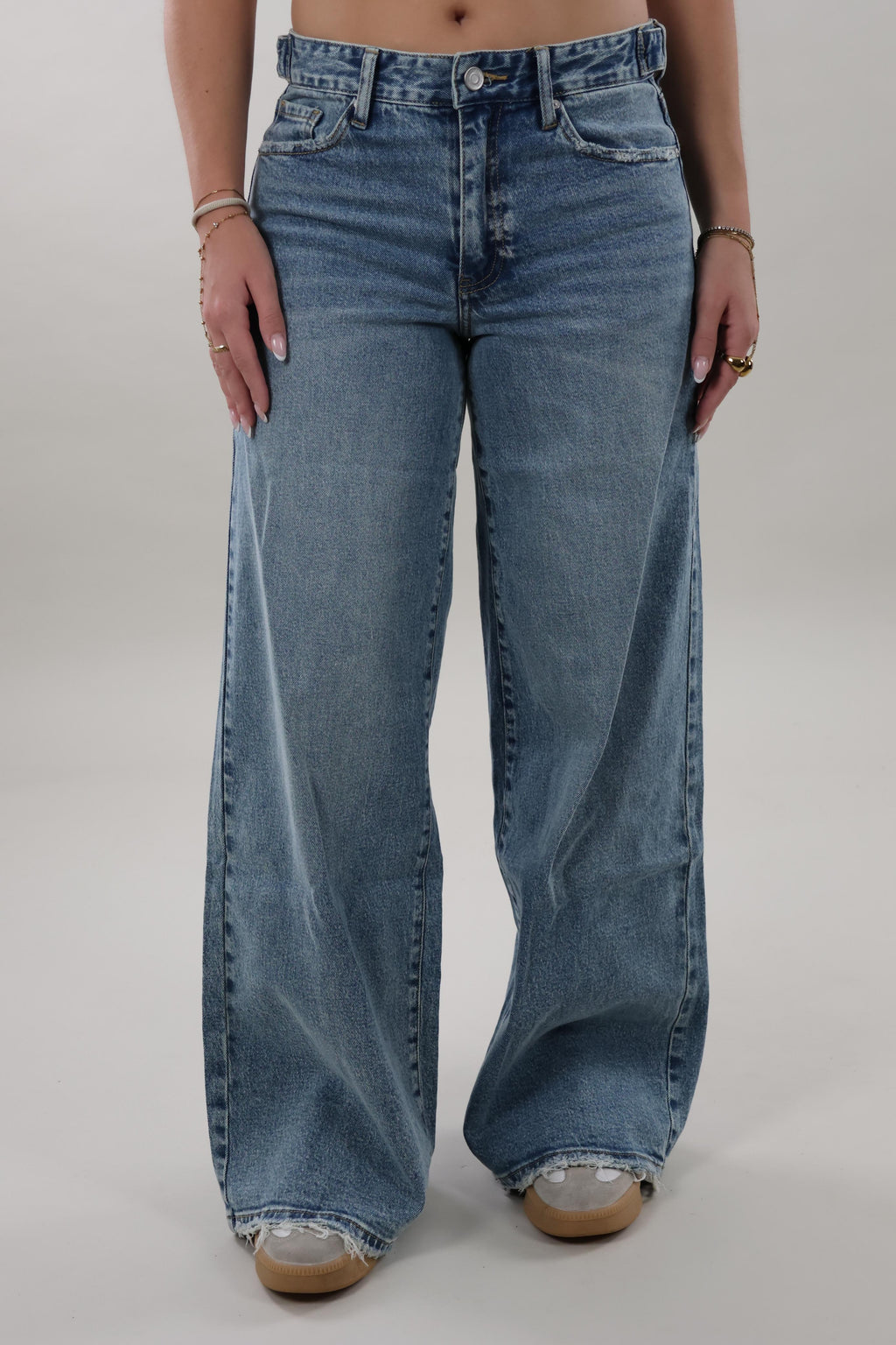 Adjustable wide leg Jeans - Mid washed blue