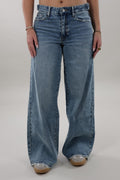 Adjustable wide leg Jeans - Mid washed blue