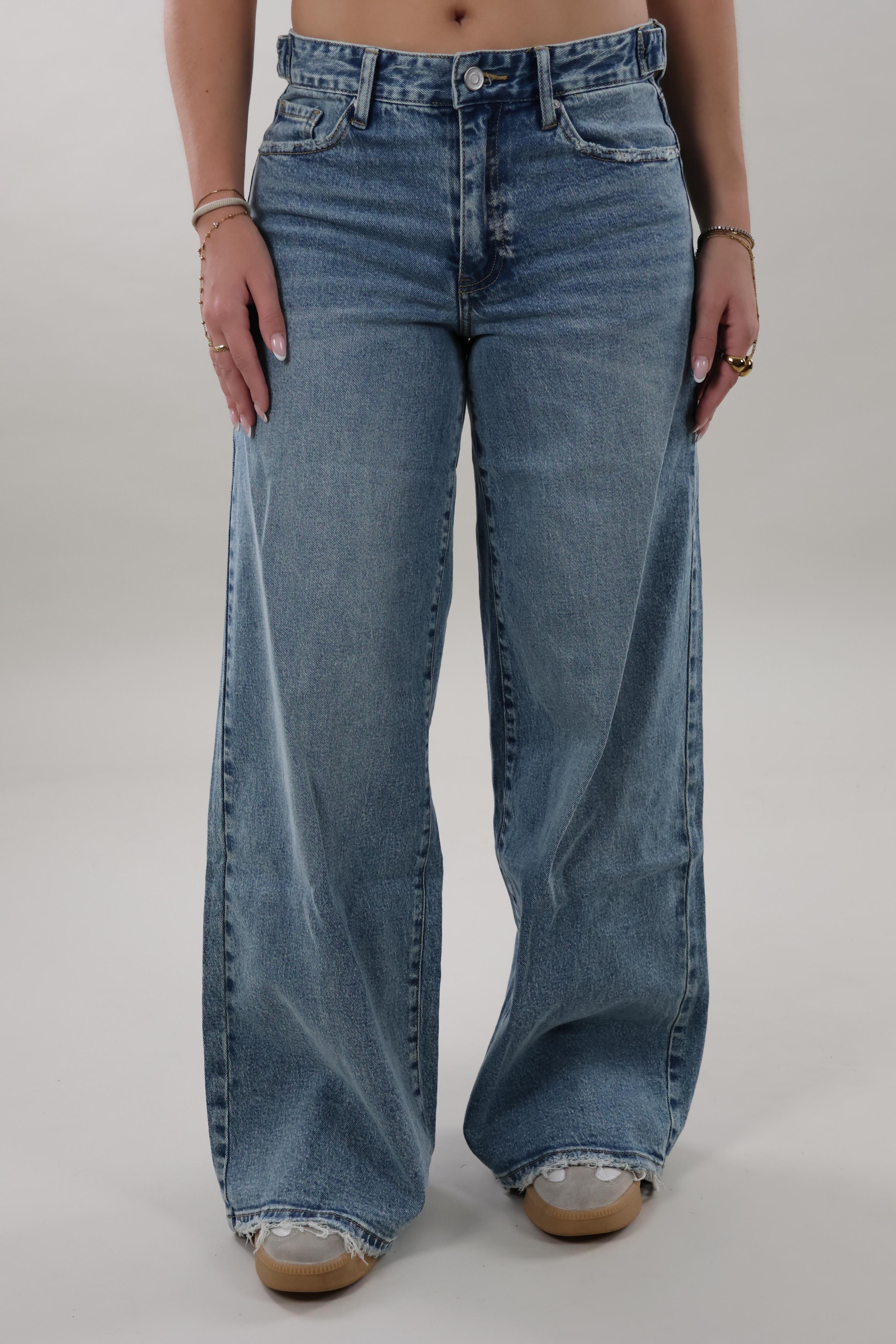 Adjustable wide leg Jeans - Mid washed blue