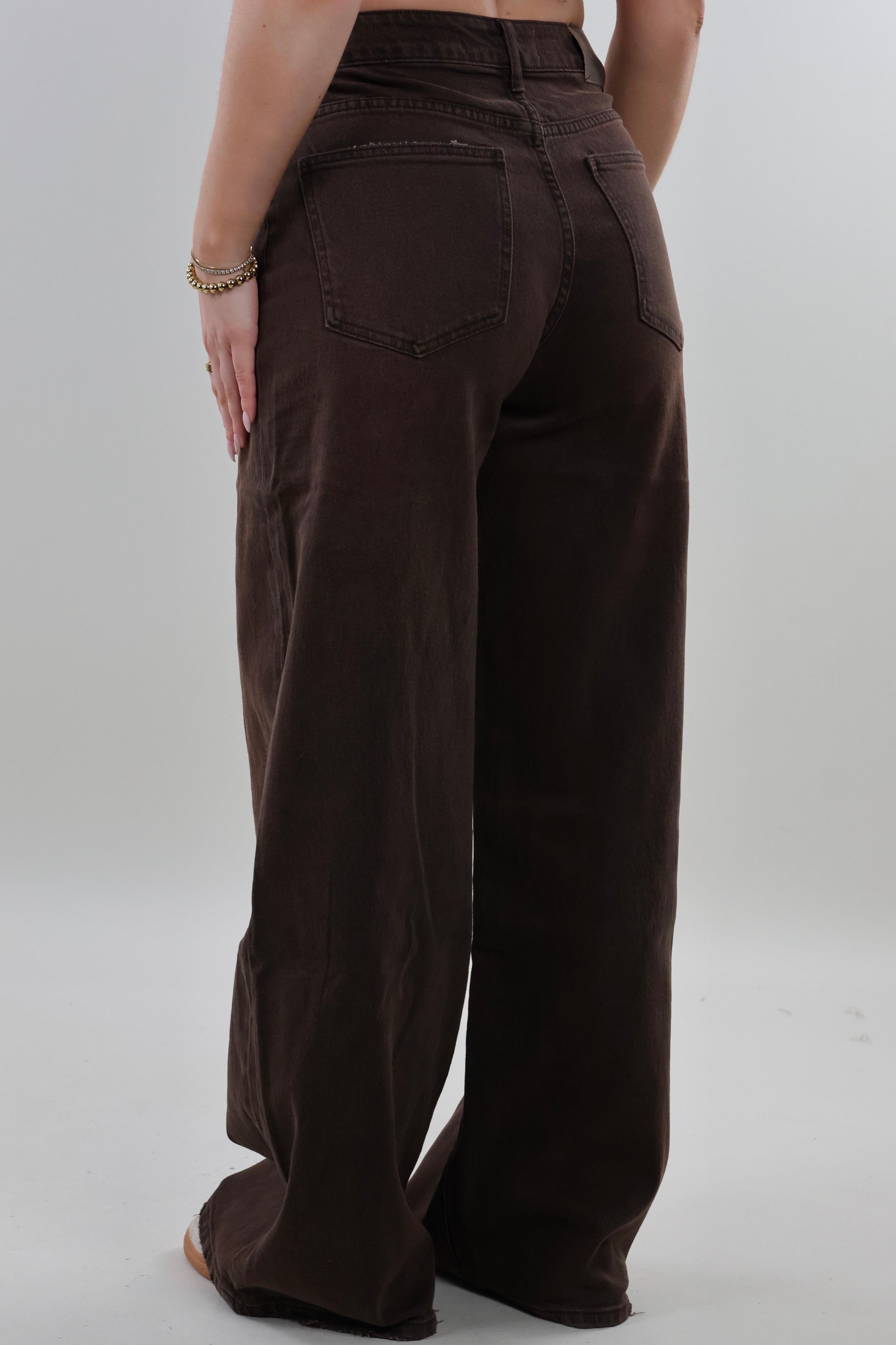 Classic wide leg Jeans - Stretch - Brown
