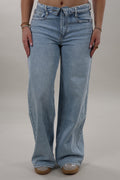 Foldover waist wide leg Jeans - Blue washed