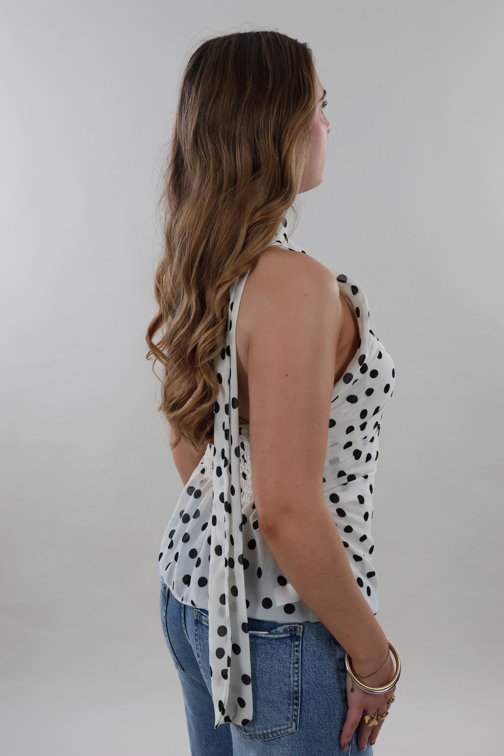 Polka dot halter neck Top - White