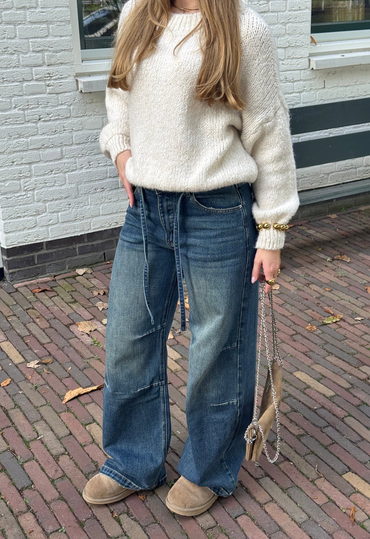 Tie waist balloon Jeans - Dark washed blue