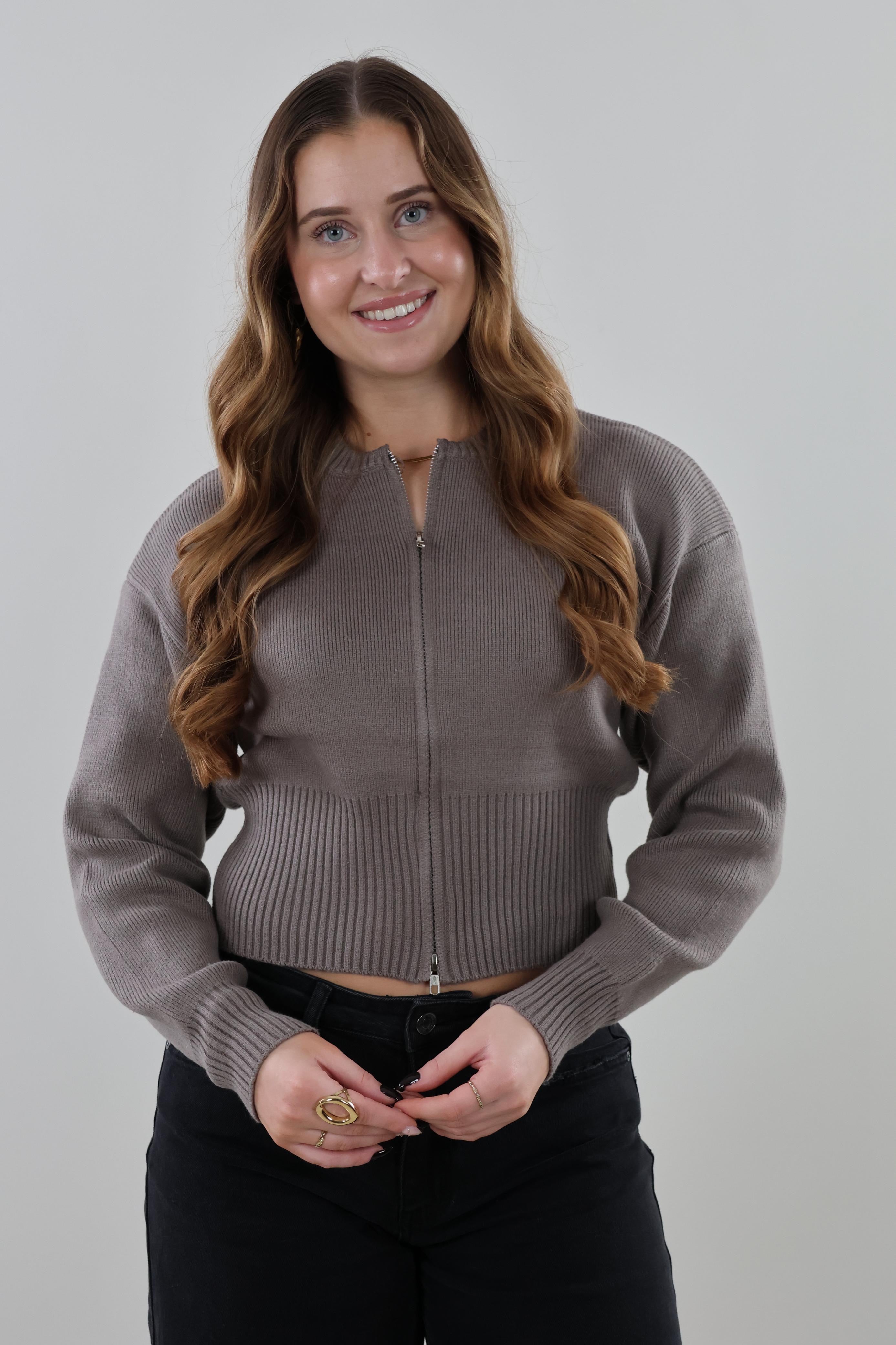 Zip-up knit Cardigan - Taupe