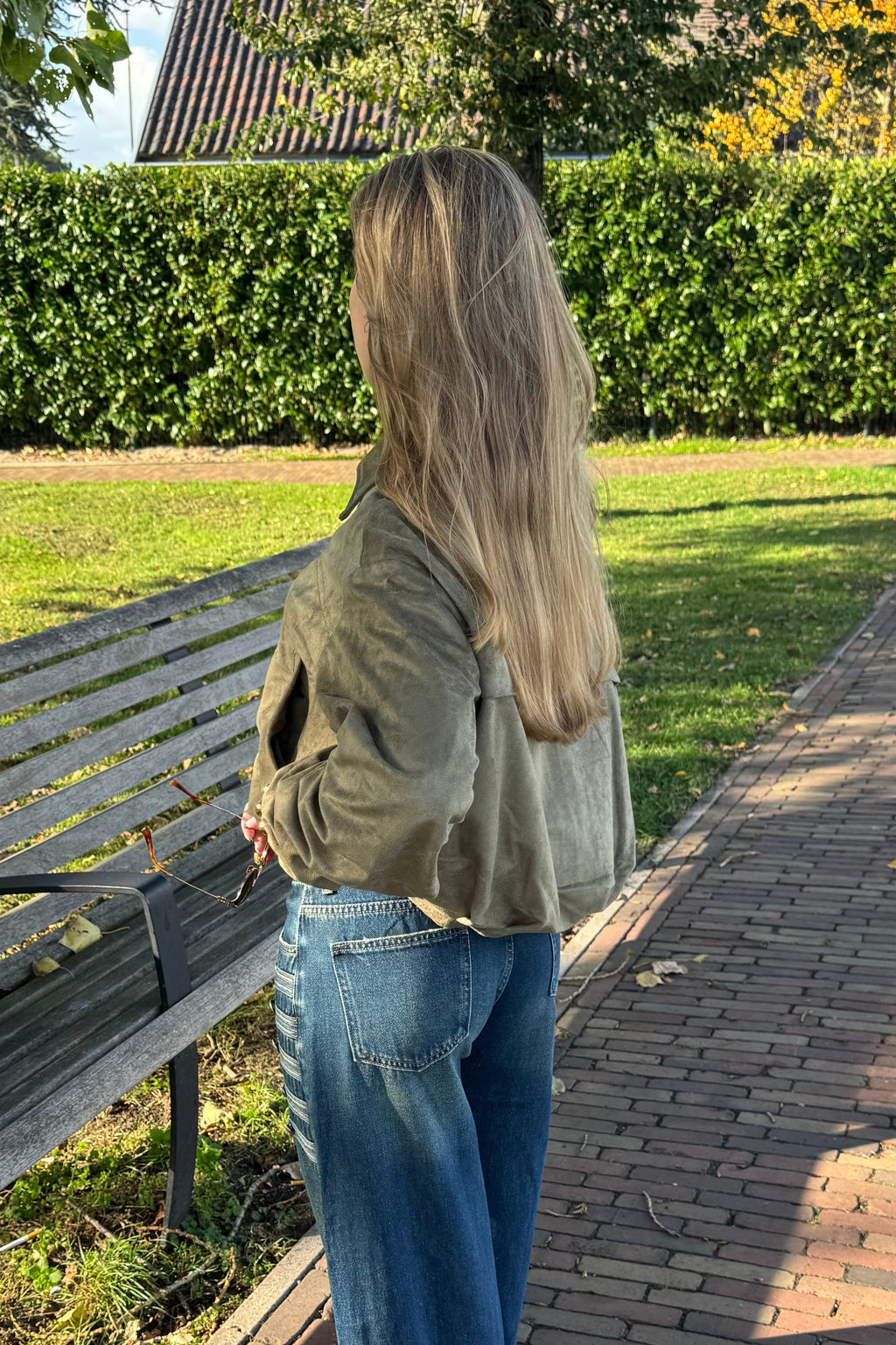 Suede look cropped Jacket - Khaki