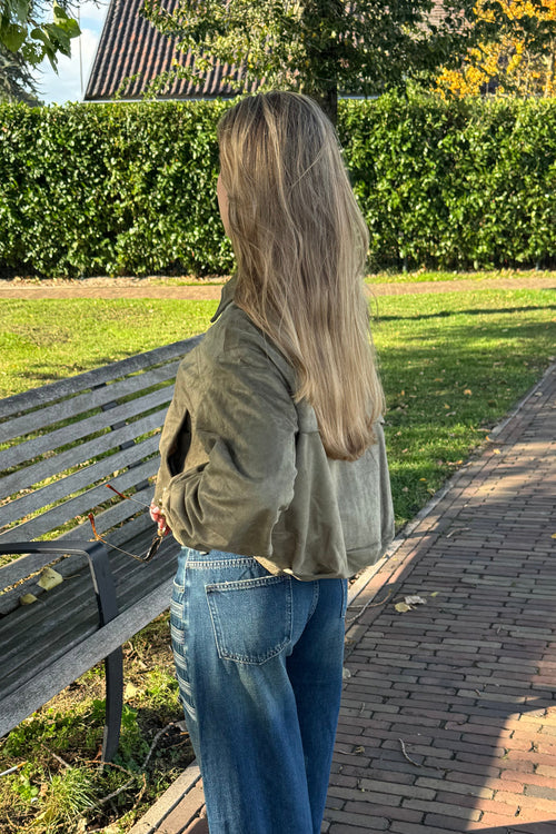 Suede look cropped Jacket - Khaki