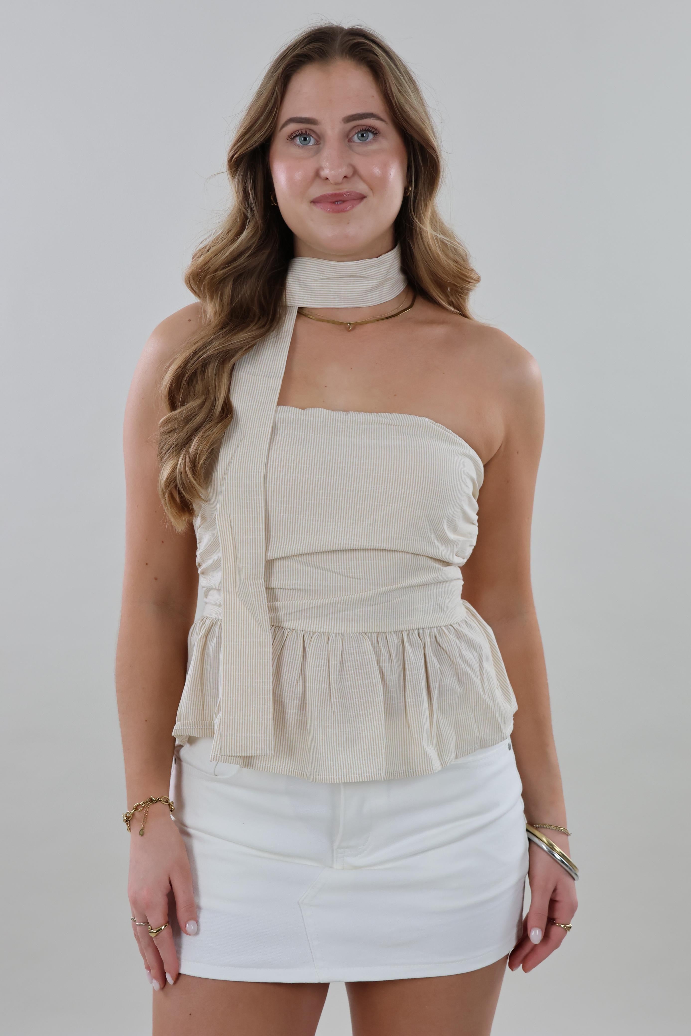 Peplum scarf Top - Beige