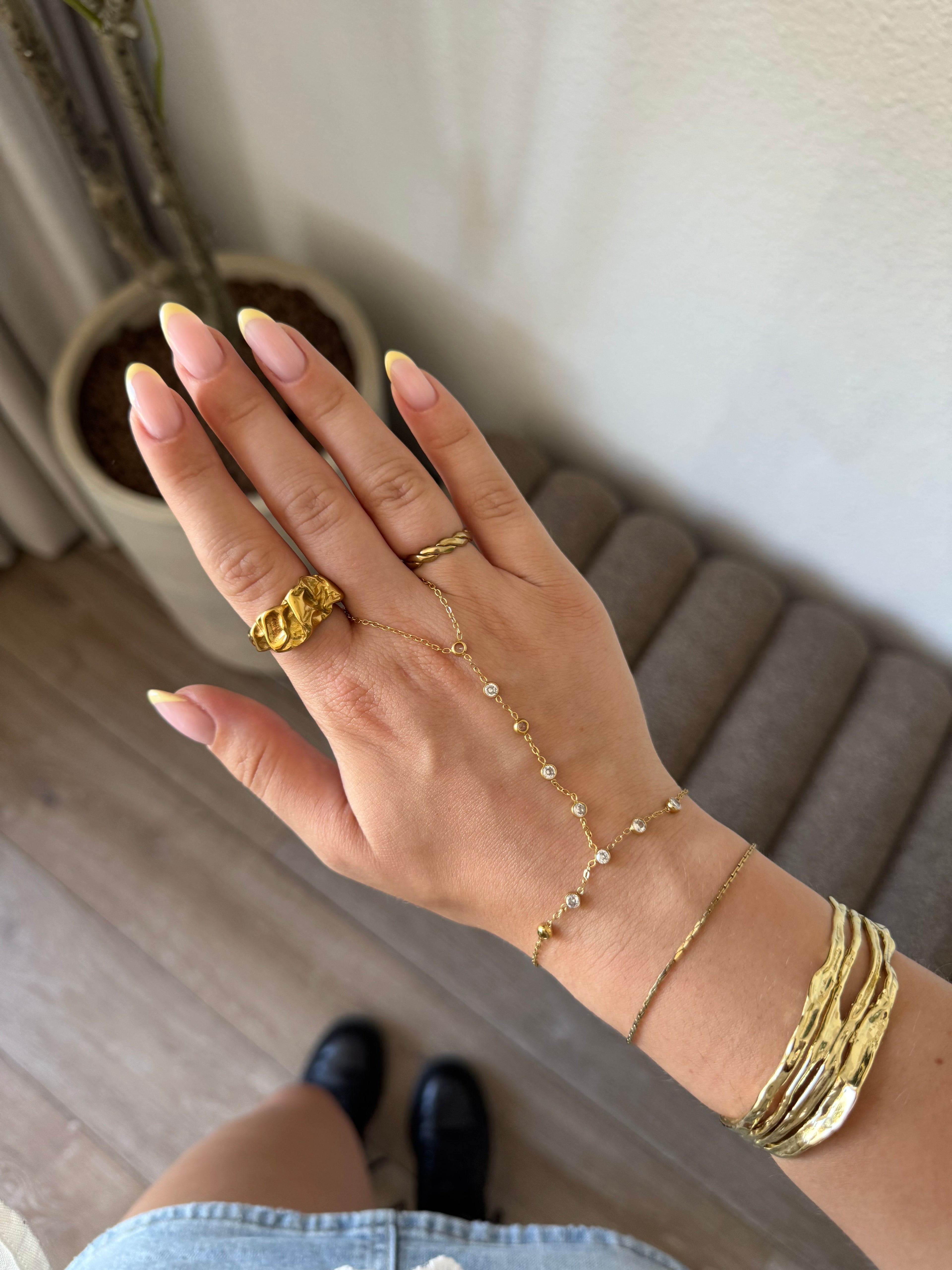 Crystal drop hand Chain - Gold