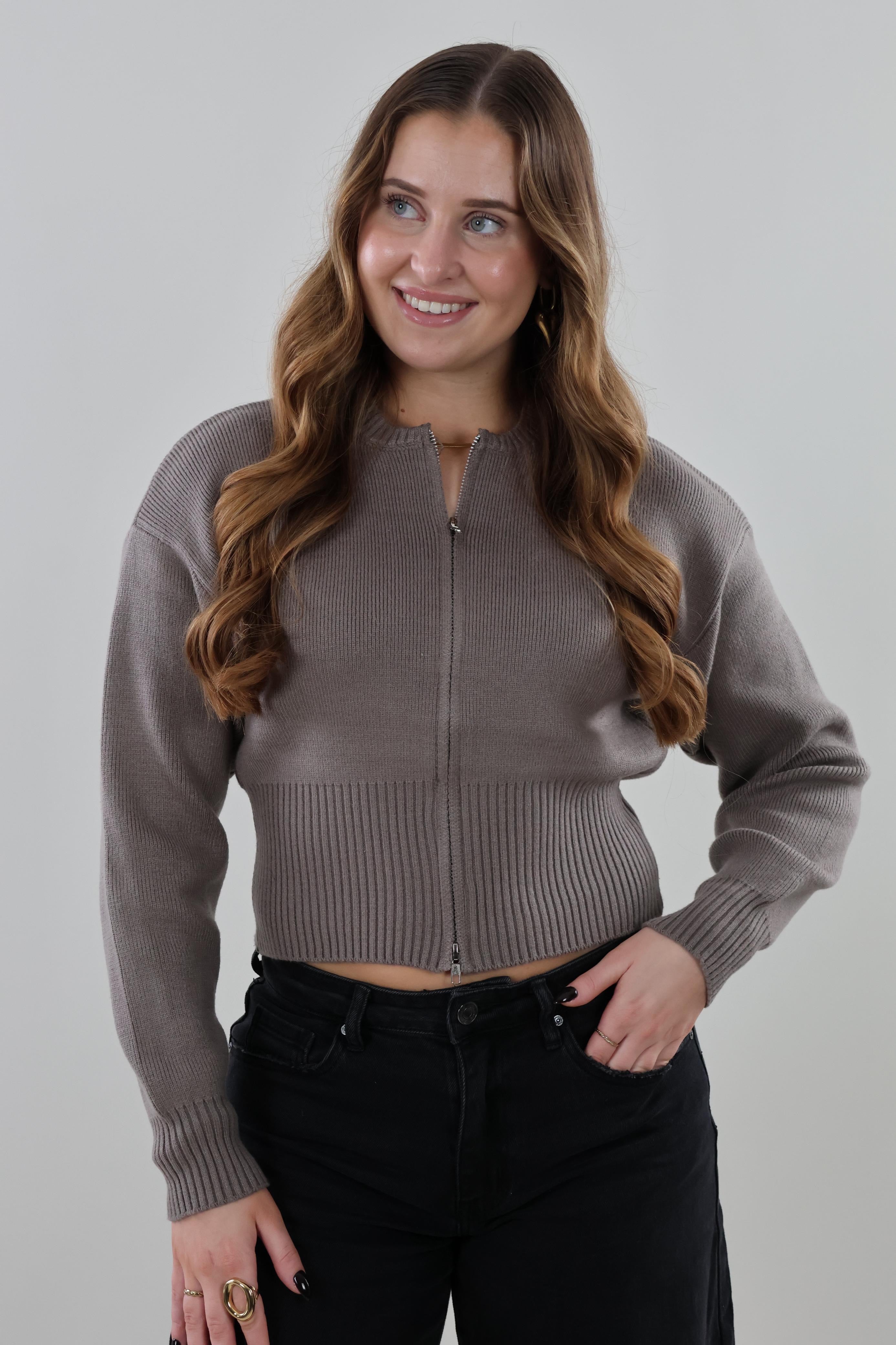 Zip-up knit Cardigan - Taupe