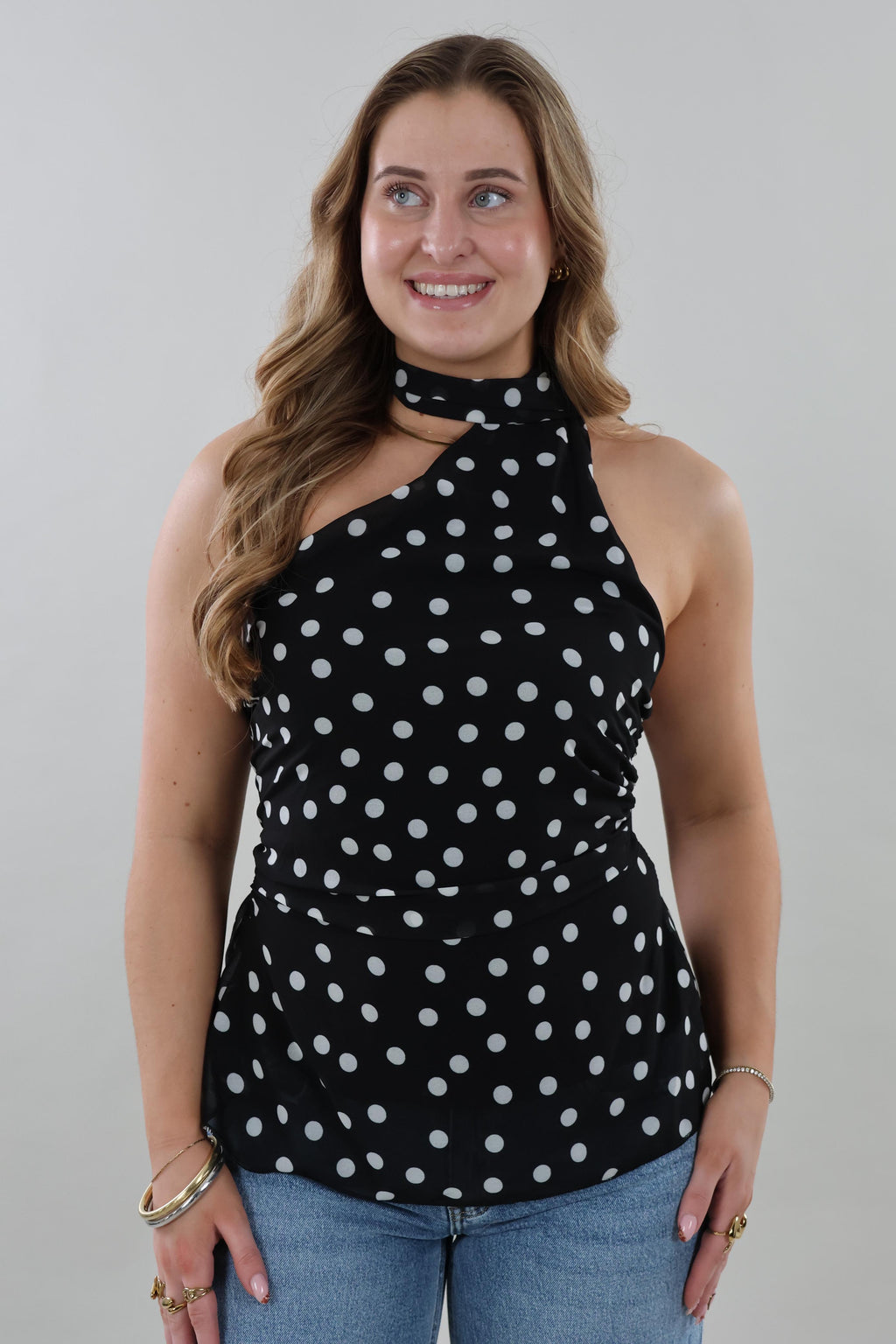Polka dot halter neck Top - Black