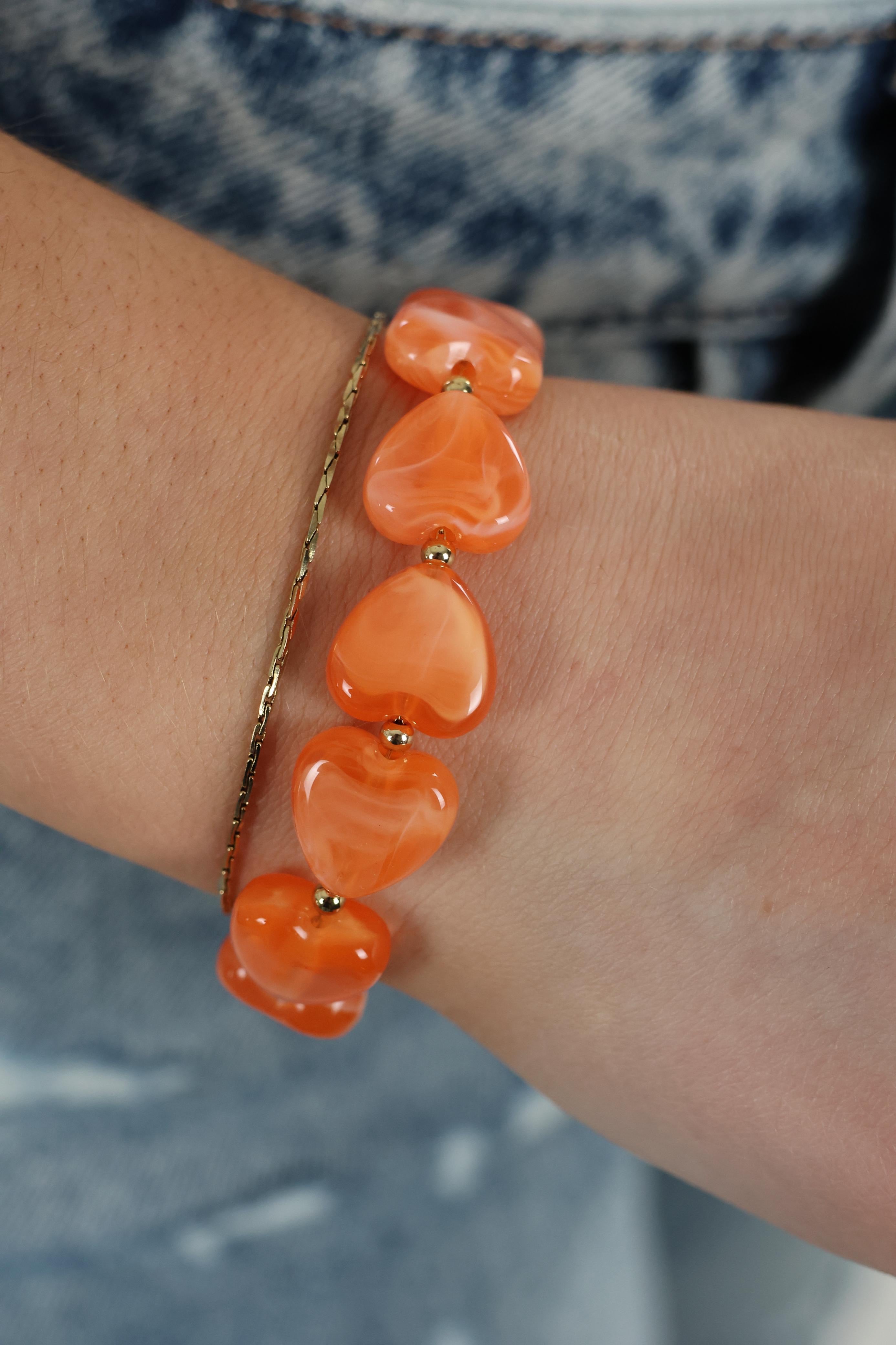 Heart charm Bracelet - Orange