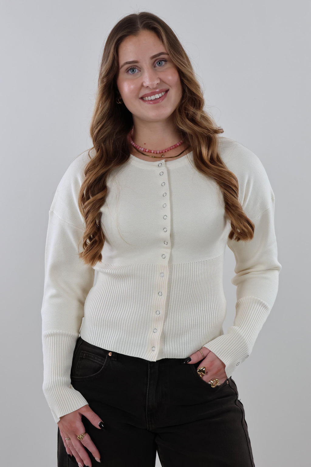 Button-up knit Top - Creme